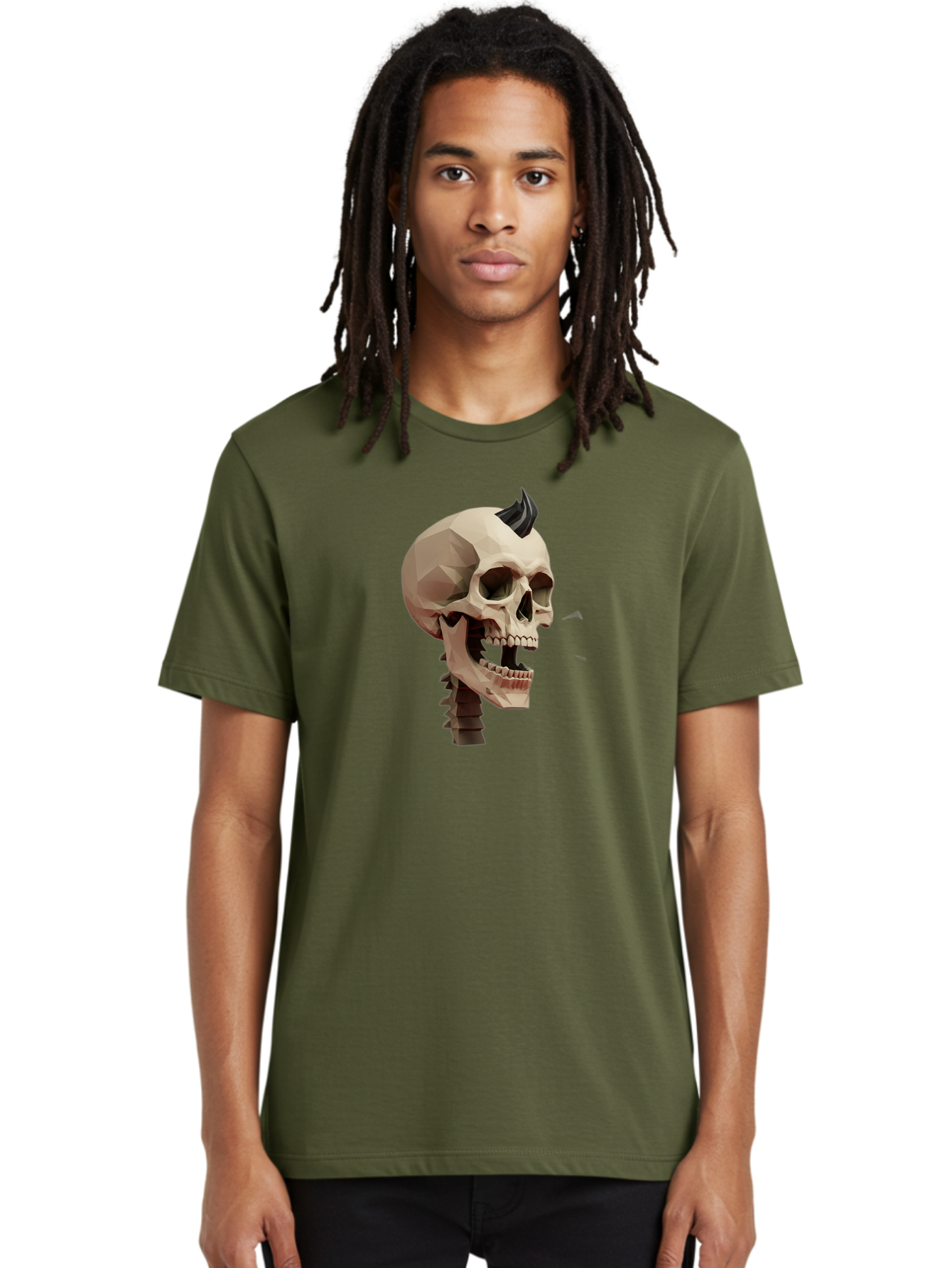 Skull-With-Mohawk Men'S Graphic Tee, 100% Cotton, Comfortable Casual Summer Wear, Machine Washable, Low Poly Skull, Geometric Shape, Punk Rock Style, Rock On, Low Poly Art, Gothic Skull, Punk Aesthetic, 3D Model, Skull Design Bad612 30