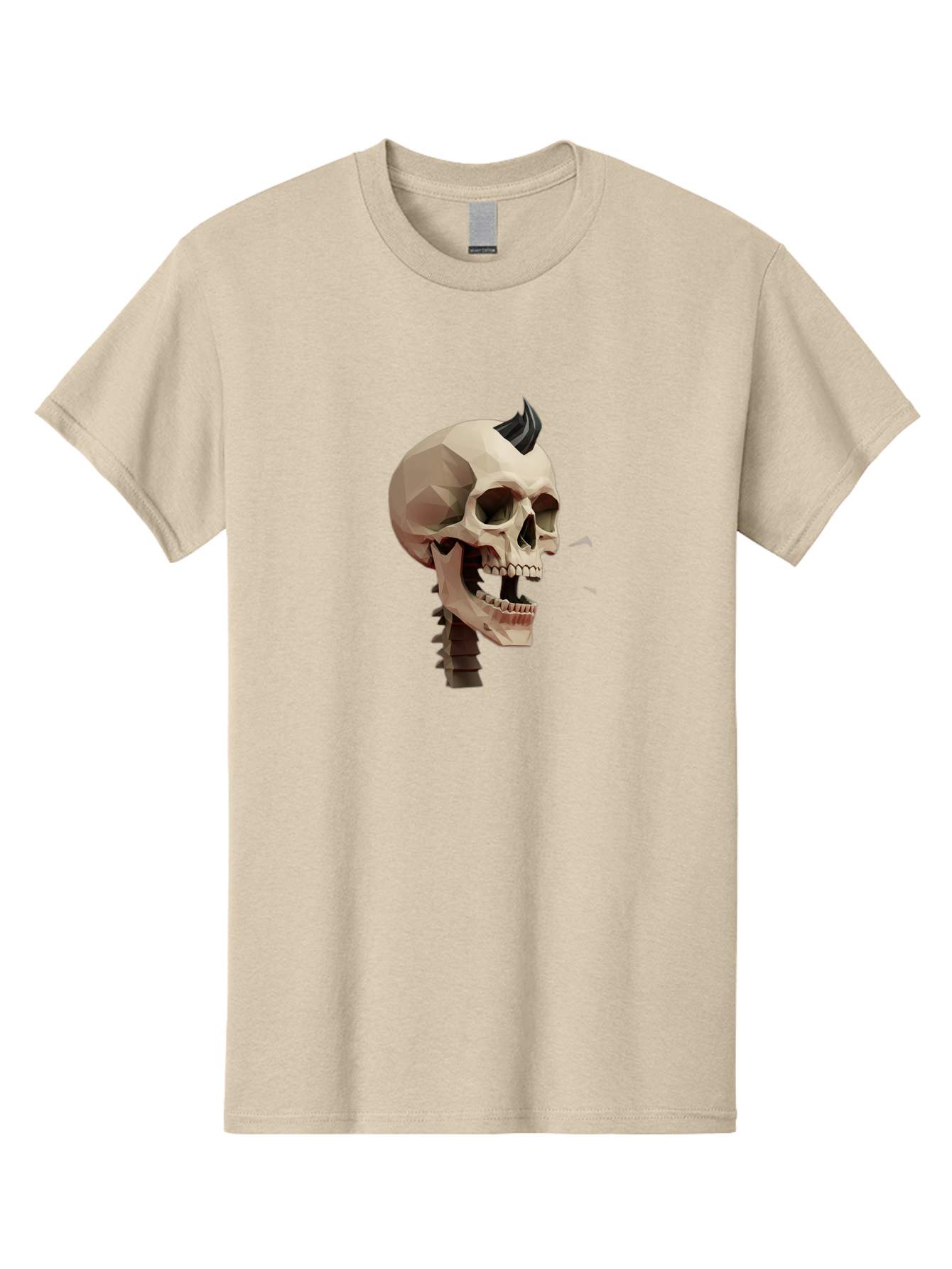 Skull-With-Mohawk Men'S Graphic Tee, 100% Cotton, Comfortable Casual Summer Wear, Machine Washable, Low Poly Skull, Geometric Shape, Punk Rock Style, Rock On, Low Poly Art, Gothic Skull, Punk Aesthetic, 3D Model, Skull Design Bad612 11