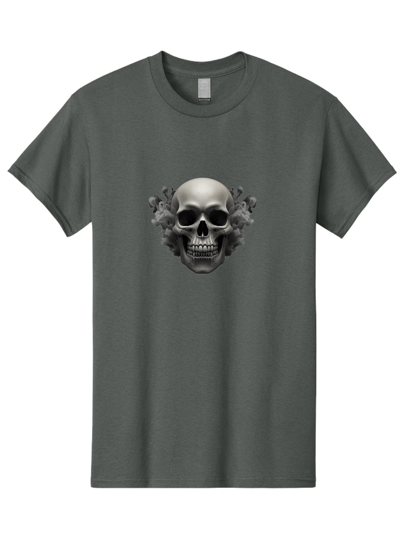 Skull-With-Mushrooms Men'S Graphic Tee, 100% Cotton, Comfortable Casual Summer Wear, Machine Washable, Skull Illustration, Gray Skull, Mushroom Cloud, Fungi Art, Gothic Design, Dark Art, Spooky Graphics, Mysterious Imagery, Eerie Atmosphere, Bad613 12