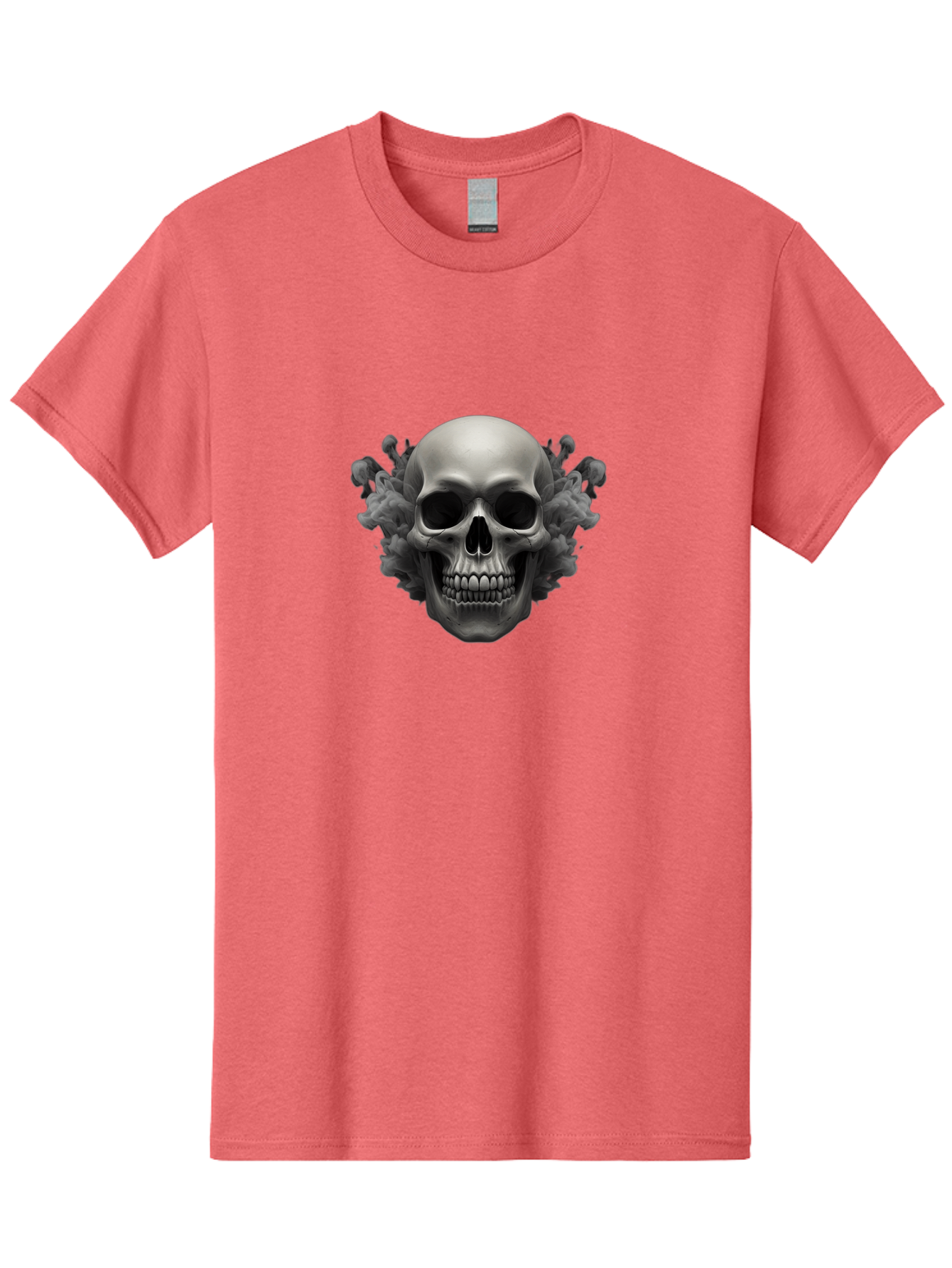 Skull-With-Mushrooms Men'S Graphic Tee, 100% Cotton, Comfortable Casual Summer Wear, Machine Washable, Skull Illustration, Gray Skull, Mushroom Cloud, Fungi Art, Gothic Design, Dark Art, Spooky Graphics, Mysterious Imagery, Eerie Atmosphere, Bad613 15