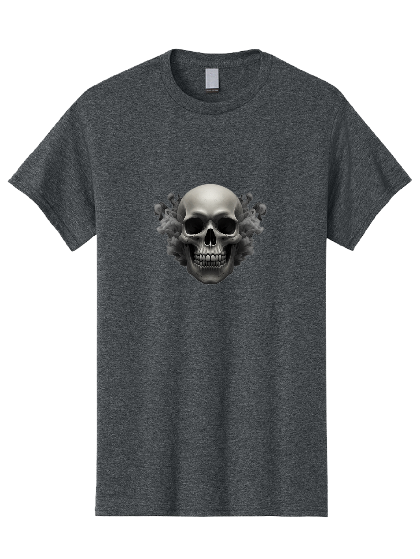 Skull-With-Mushrooms Men'S Graphic Tee, 100% Cotton, Comfortable Casual Summer Wear, Machine Washable, Skull Illustration, Gray Skull, Mushroom Cloud, Fungi Art, Gothic Design, Dark Art, Spooky Graphics, Mysterious Imagery, Eerie Atmosphere, Bad613 3