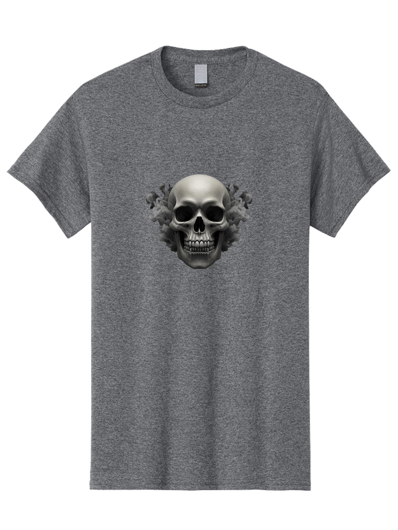 Skull-With-Mushrooms Men'S Graphic Tee, 100% Cotton, Comfortable Casual Summer Wear, Machine Washable, Skull Illustration, Gray Skull, Mushroom Cloud, Fungi Art, Gothic Design, Dark Art, Spooky Graphics, Mysterious Imagery, Eerie Atmosphere, Bad613 13