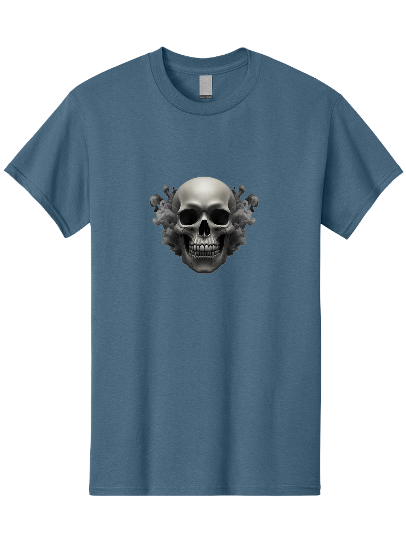 Skull-With-Mushrooms Men'S Graphic Tee, 100% Cotton, Comfortable Casual Summer Wear, Machine Washable, Skull Illustration, Gray Skull, Mushroom Cloud, Fungi Art, Gothic Design, Dark Art, Spooky Graphics, Mysterious Imagery, Eerie Atmosphere, Bad613 9