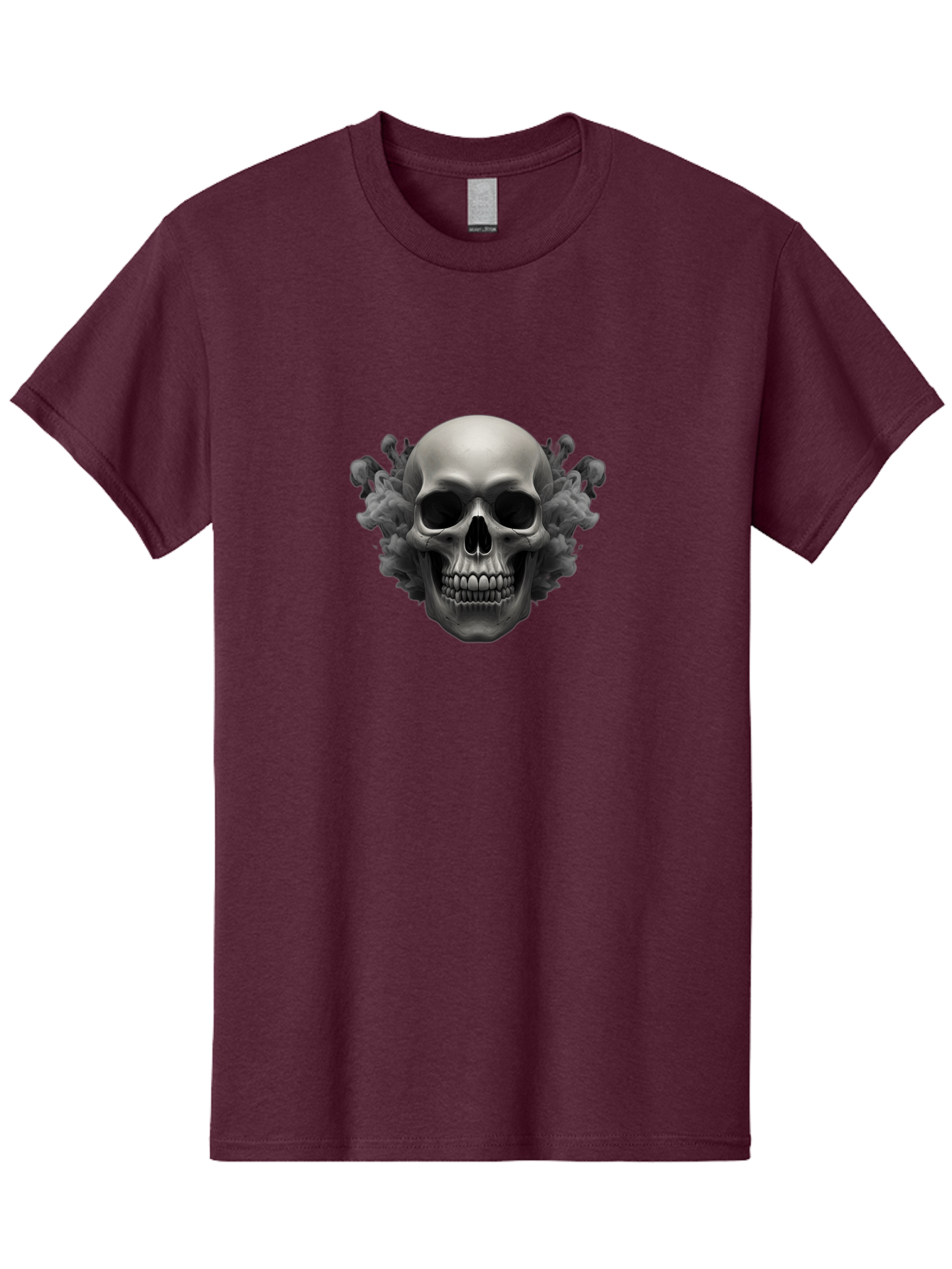 Skull-With-Mushrooms Men'S Graphic Tee, 100% Cotton, Comfortable Casual Summer Wear, Machine Washable, Skull Illustration, Gray Skull, Mushroom Cloud, Fungi Art, Gothic Design, Dark Art, Spooky Graphics, Mysterious Imagery, Eerie Atmosphere, Bad613 2