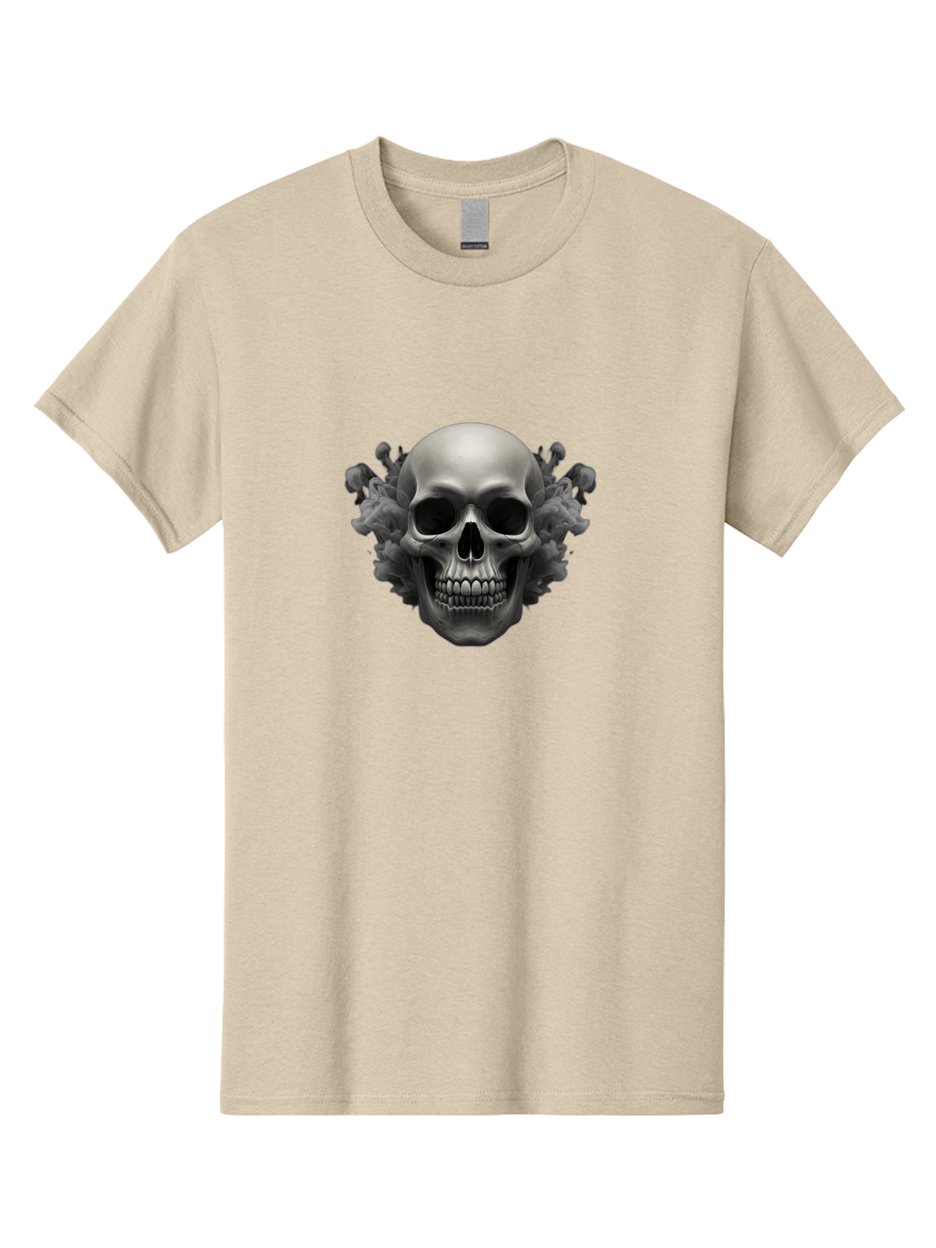 Skull-With-Mushrooms Men'S Graphic Tee, 100% Cotton, Comfortable Casual Summer Wear, Machine Washable, Skull Illustration, Gray Skull, Mushroom Cloud, Fungi Art, Gothic Design, Dark Art, Spooky Graphics, Mysterious Imagery, Eerie Atmosphere, Bad613 5