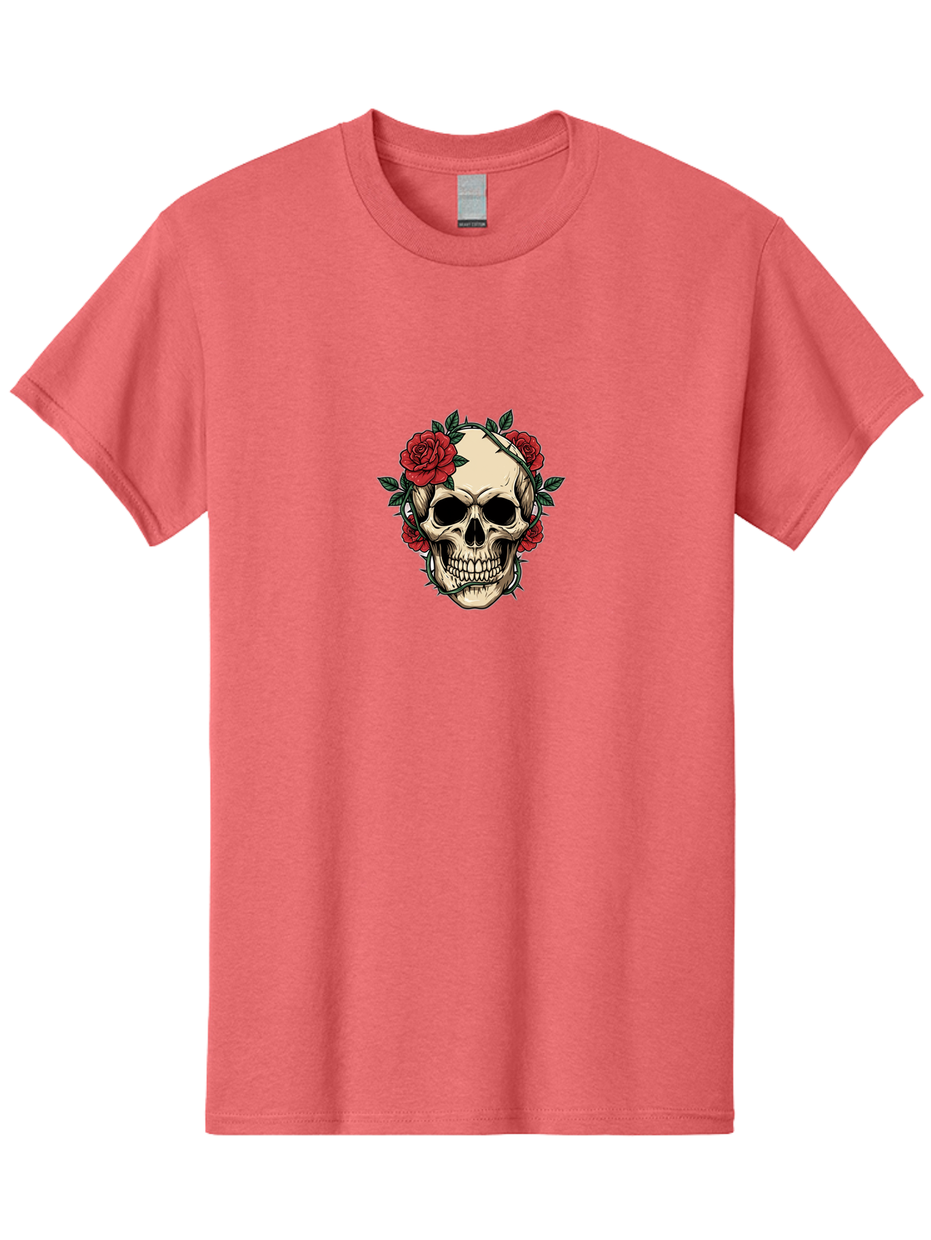Skull-With-Roses-1 Men'S Graphic Tee, 100% Cotton, Comfortable Casual Summer Wear, Machine Washable, Skull With Flowers, Rose Wreath, Gothic Style, Human Skull, Floral Decoration, Tattoo Art, Dark Aesthetics, Symbolism, Mysterious Vibes, Bad614 9