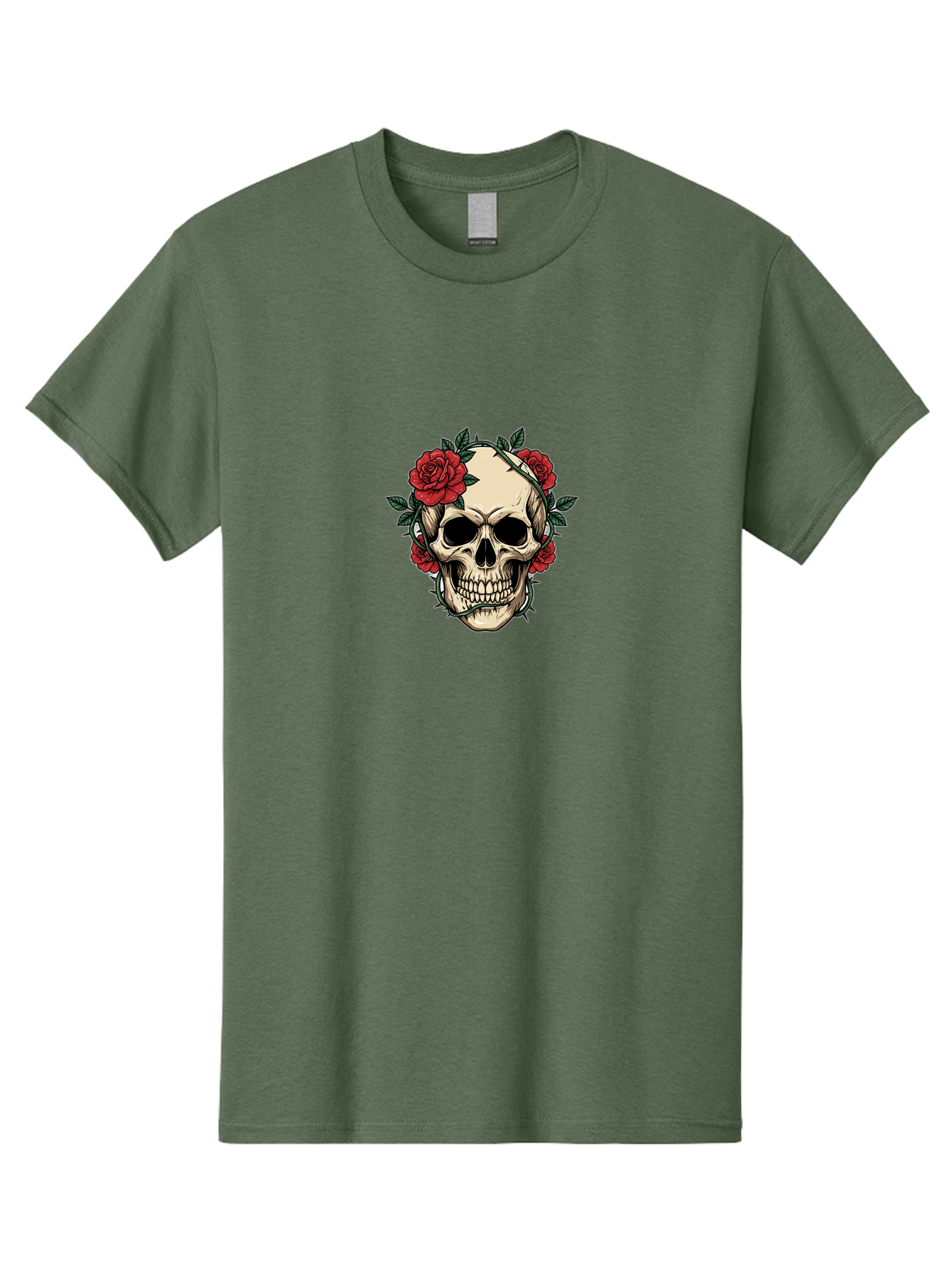 Skull-With-Roses-1 Men'S Graphic Tee, 100% Cotton, Comfortable Casual Summer Wear, Machine Washable, Skull With Flowers, Rose Wreath, Gothic Style, Human Skull, Floral Decoration, Tattoo Art, Dark Aesthetics, Symbolism, Mysterious Vibes, Bad614 11