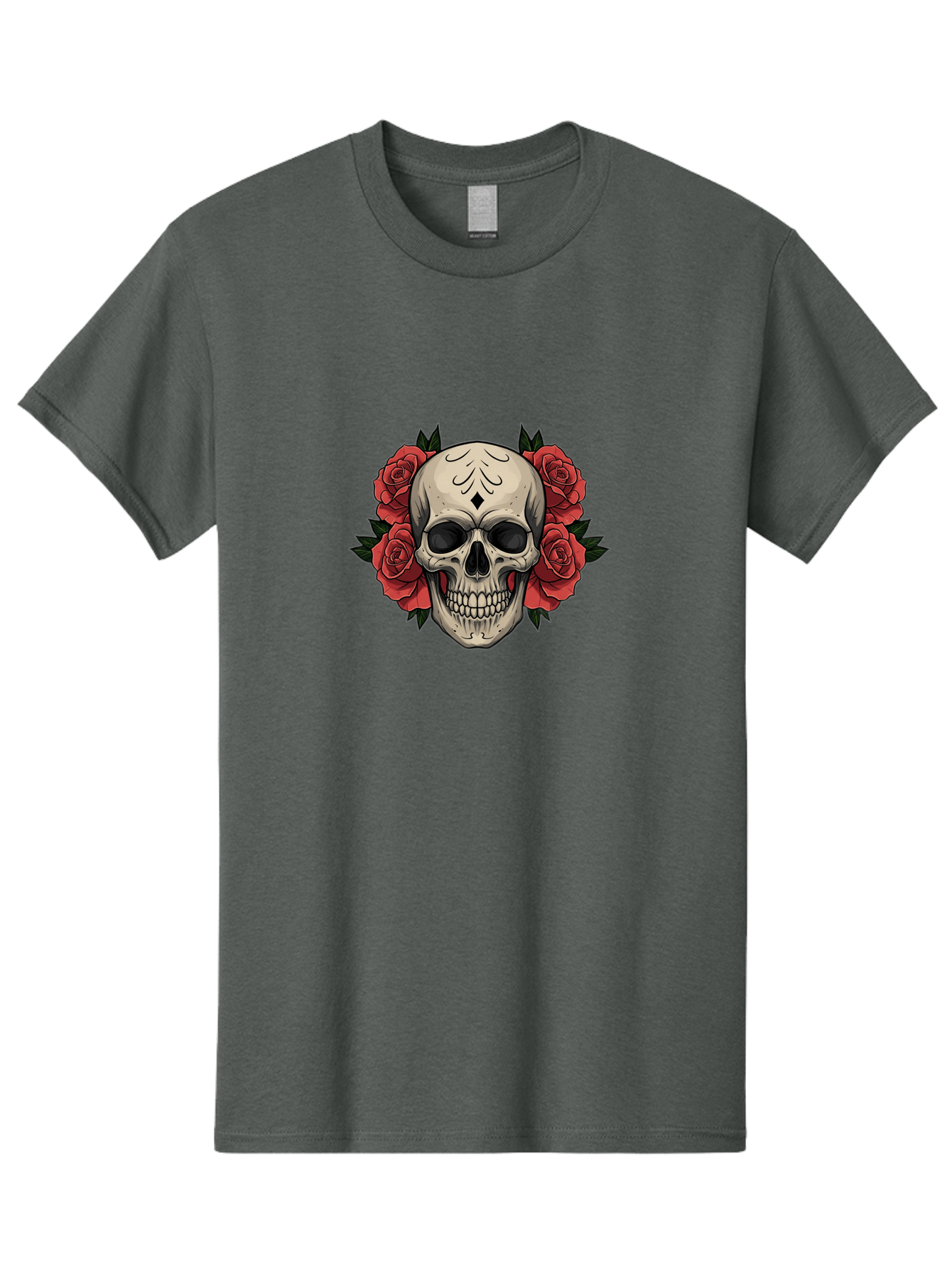 Skull-With-Roses-2 Men'S Graphic Tee, 100% Cotton, Comfortable Casual Summer Wear, Machine Washable, Skull Illustration, Red Roses, Sugar Skull, Floral Design, Gothic Art, Day Of The Dead, Tattoo Art, Skull With Flowers Bad615 11