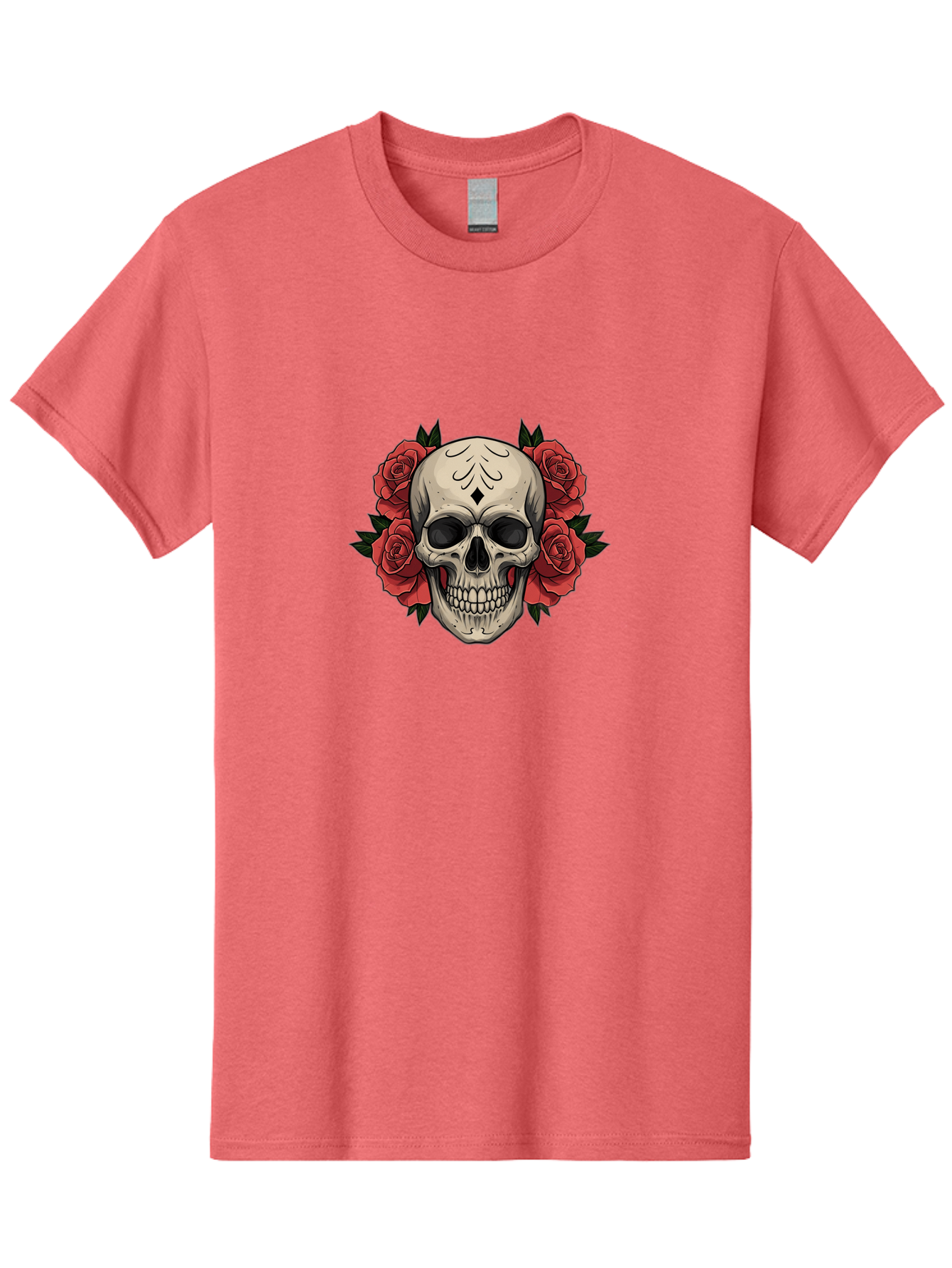 Skull-With-Roses-2 Men'S Graphic Tee, 100% Cotton, Comfortable Casual Summer Wear, Machine Washable, Skull Illustration, Red Roses, Sugar Skull, Floral Design, Gothic Art, Day Of The Dead, Tattoo Art, Skull With Flowers Bad615 9
