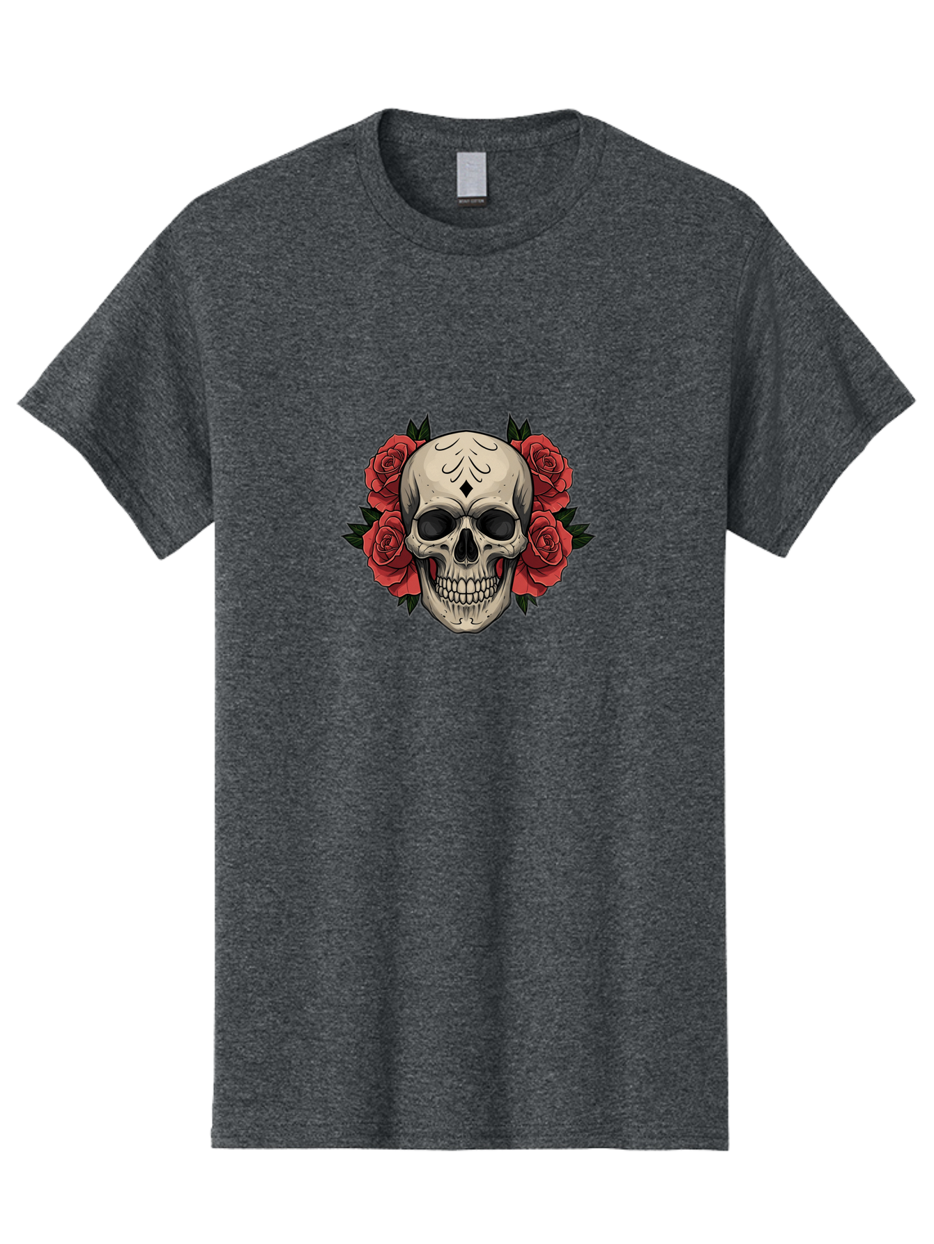 Skull-With-Roses-2 Men'S Graphic Tee, 100% Cotton, Comfortable Casual Summer Wear, Machine Washable, Skull Illustration, Red Roses, Sugar Skull, Floral Design, Gothic Art, Day Of The Dead, Tattoo Art, Skull With Flowers Bad615 13