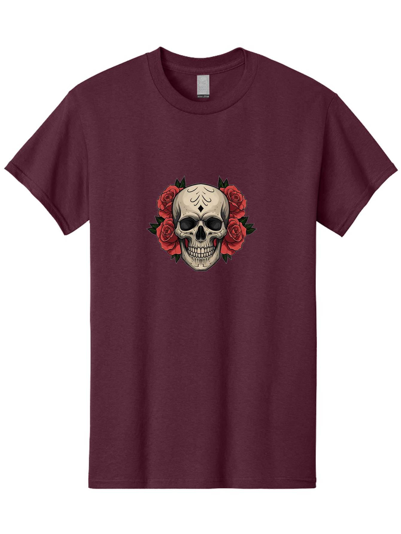 Skull-With-Roses-2 Men'S Graphic Tee, 100% Cotton, Comfortable Casual Summer Wear, Machine Washable, Skull Illustration, Red Roses, Sugar Skull, Floral Design, Gothic Art, Day Of The Dead, Tattoo Art, Skull With Flowers Bad615 6