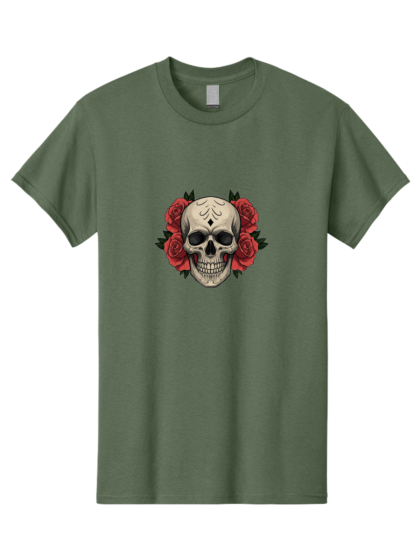 Skull-With-Roses-2 Men'S Graphic Tee, 100% Cotton, Comfortable Casual Summer Wear, Machine Washable, Skull Illustration, Red Roses, Sugar Skull, Floral Design, Gothic Art, Day Of The Dead, Tattoo Art, Skull With Flowers Bad615 12