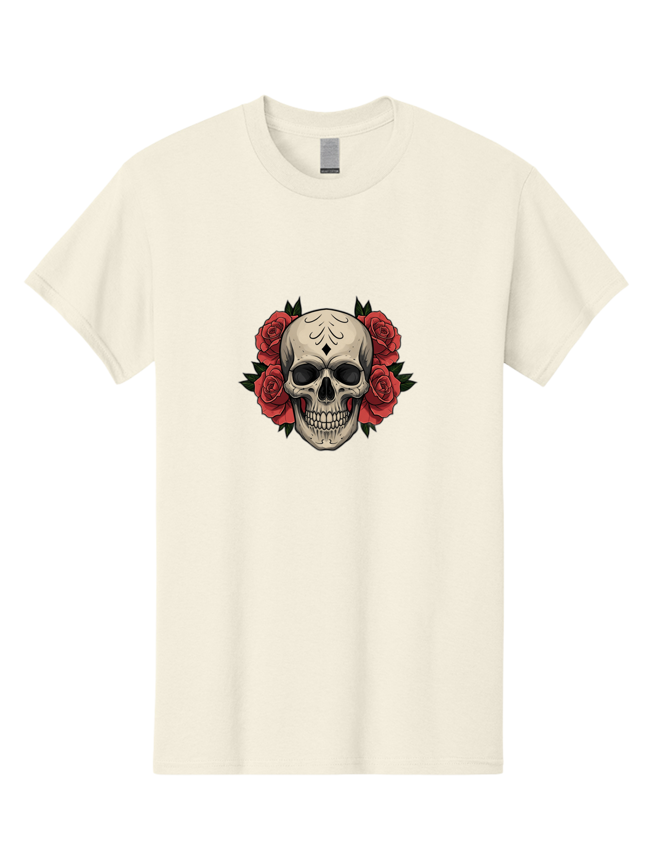 Skull-With-Roses-2 Men'S Graphic Tee, 100% Cotton, Comfortable Casual Summer Wear, Machine Washable, Skull Illustration, Red Roses, Sugar Skull, Floral Design, Gothic Art, Day Of The Dead, Tattoo Art, Skull With Flowers Bad615 3
