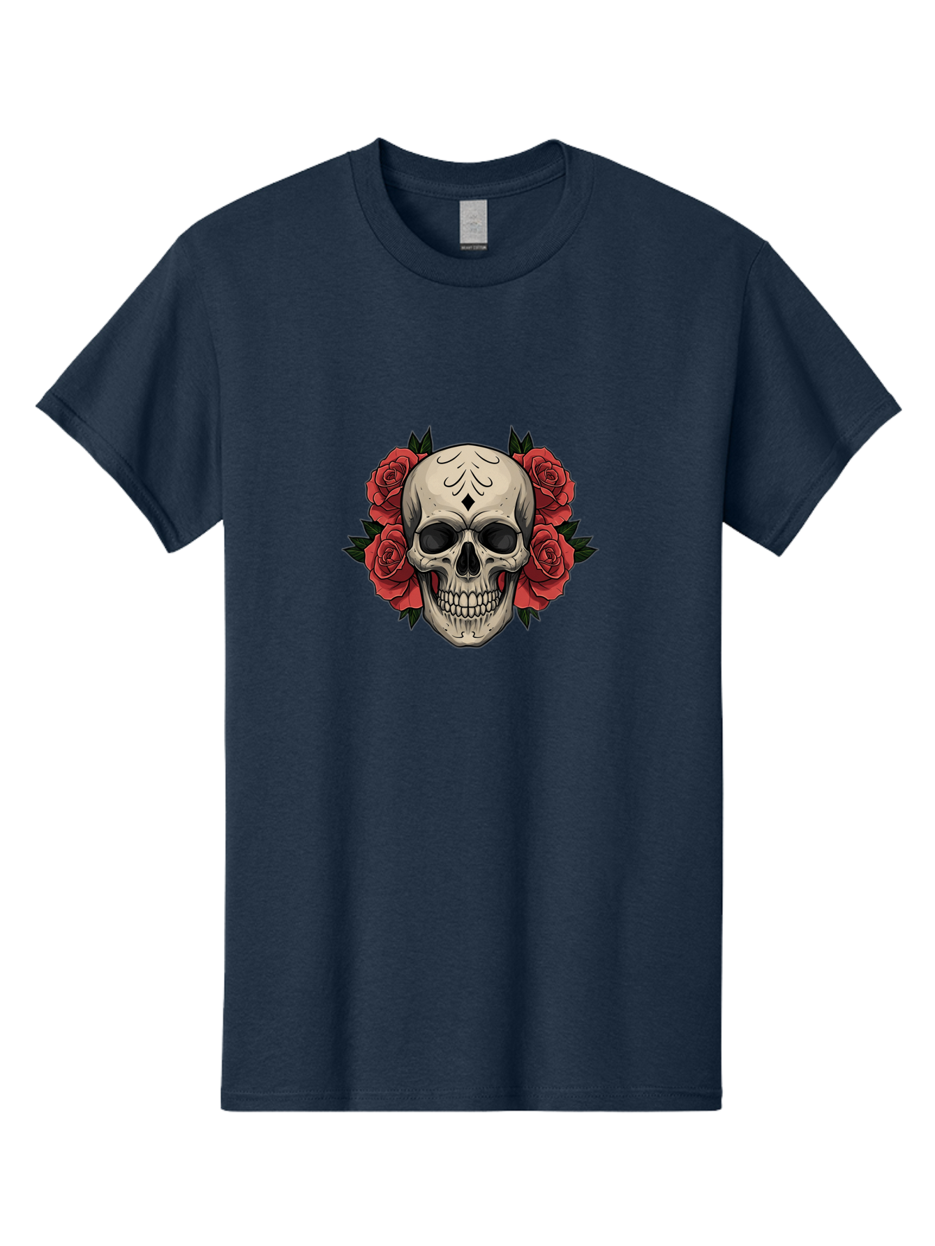 Skull-With-Roses-2 Men'S Graphic Tee, 100% Cotton, Comfortable Casual Summer Wear, Machine Washable, Skull Illustration, Red Roses, Sugar Skull, Floral Design, Gothic Art, Day Of The Dead, Tattoo Art, Skull With Flowers Bad615 10