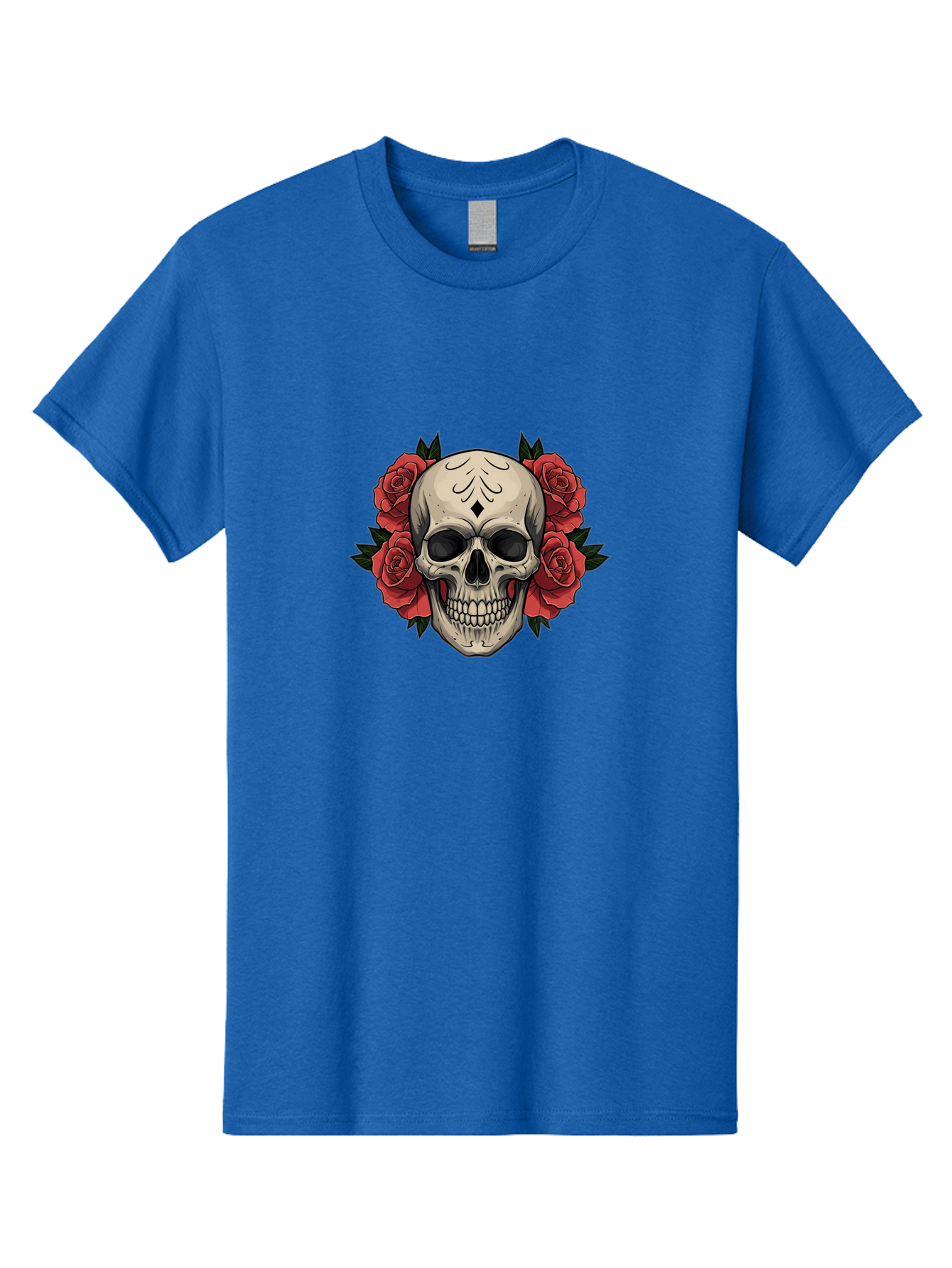 Skull-With-Roses-2 Men'S Graphic Tee, 100% Cotton, Comfortable Casual Summer Wear, Machine Washable, Skull Illustration, Red Roses, Sugar Skull, Floral Design, Gothic Art, Day Of The Dead, Tattoo Art, Skull With Flowers Bad615 4