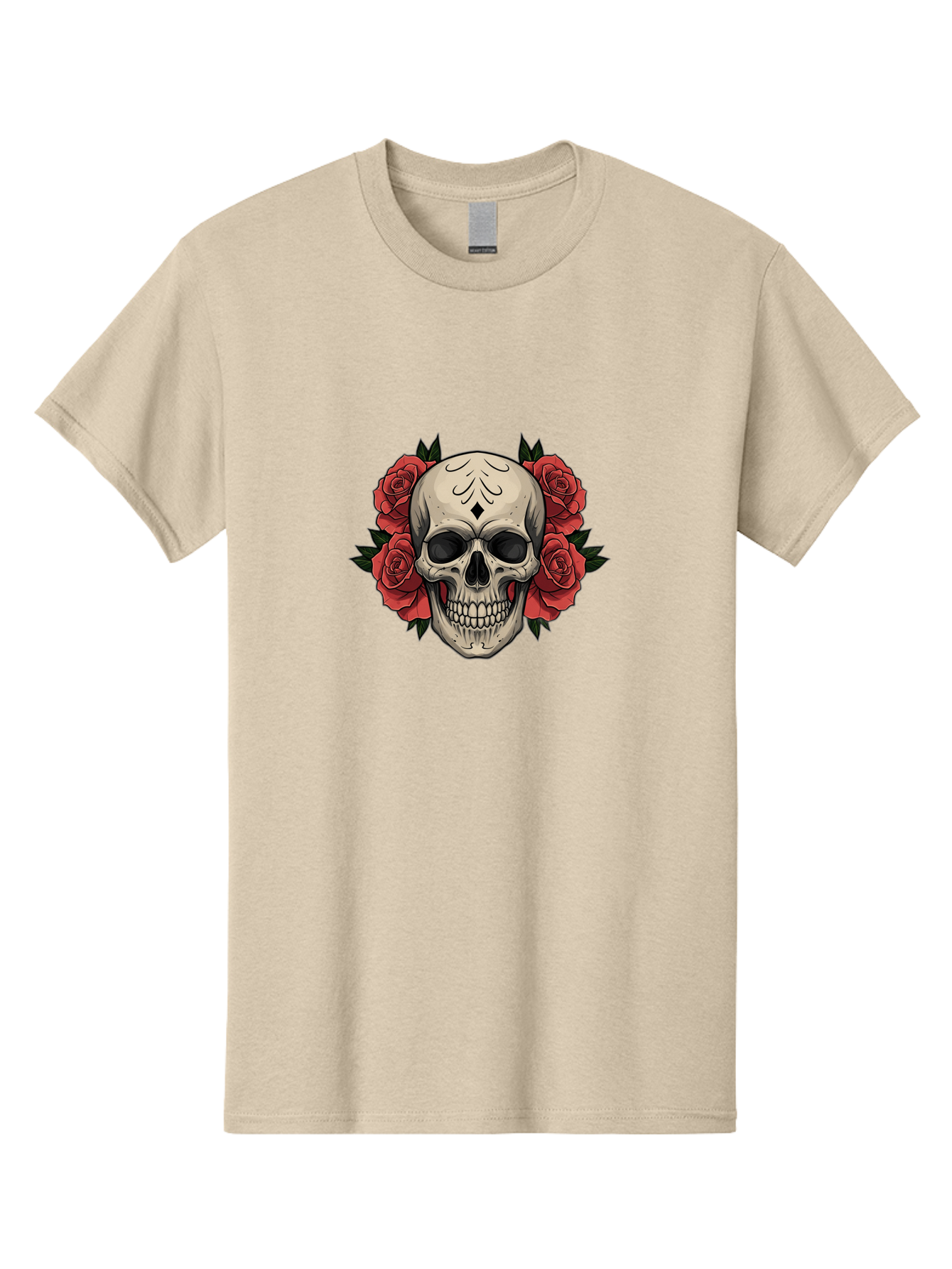 Skull-With-Roses-2 Men'S Graphic Tee, 100% Cotton, Comfortable Casual Summer Wear, Machine Washable, Skull Illustration, Red Roses, Sugar Skull, Floral Design, Gothic Art, Day Of The Dead, Tattoo Art, Skull With Flowers Bad615 8