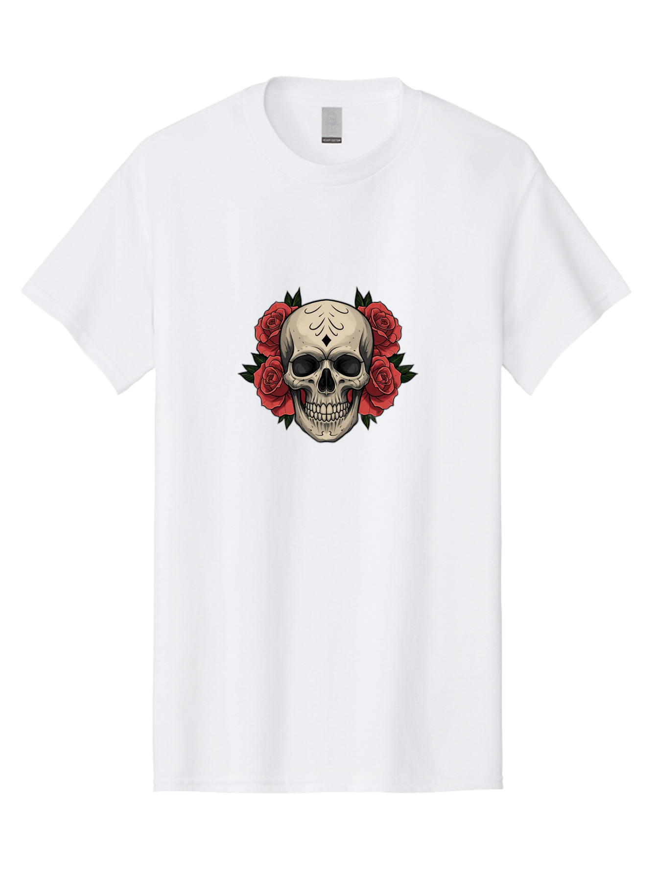 Skull-With-Roses-2 Men'S Graphic Tee, 100% Cotton, Comfortable Casual Summer Wear, Machine Washable, Skull Illustration, Red Roses, Sugar Skull, Floral Design, Gothic Art, Day Of The Dead, Tattoo Art, Skull With Flowers Bad615 7