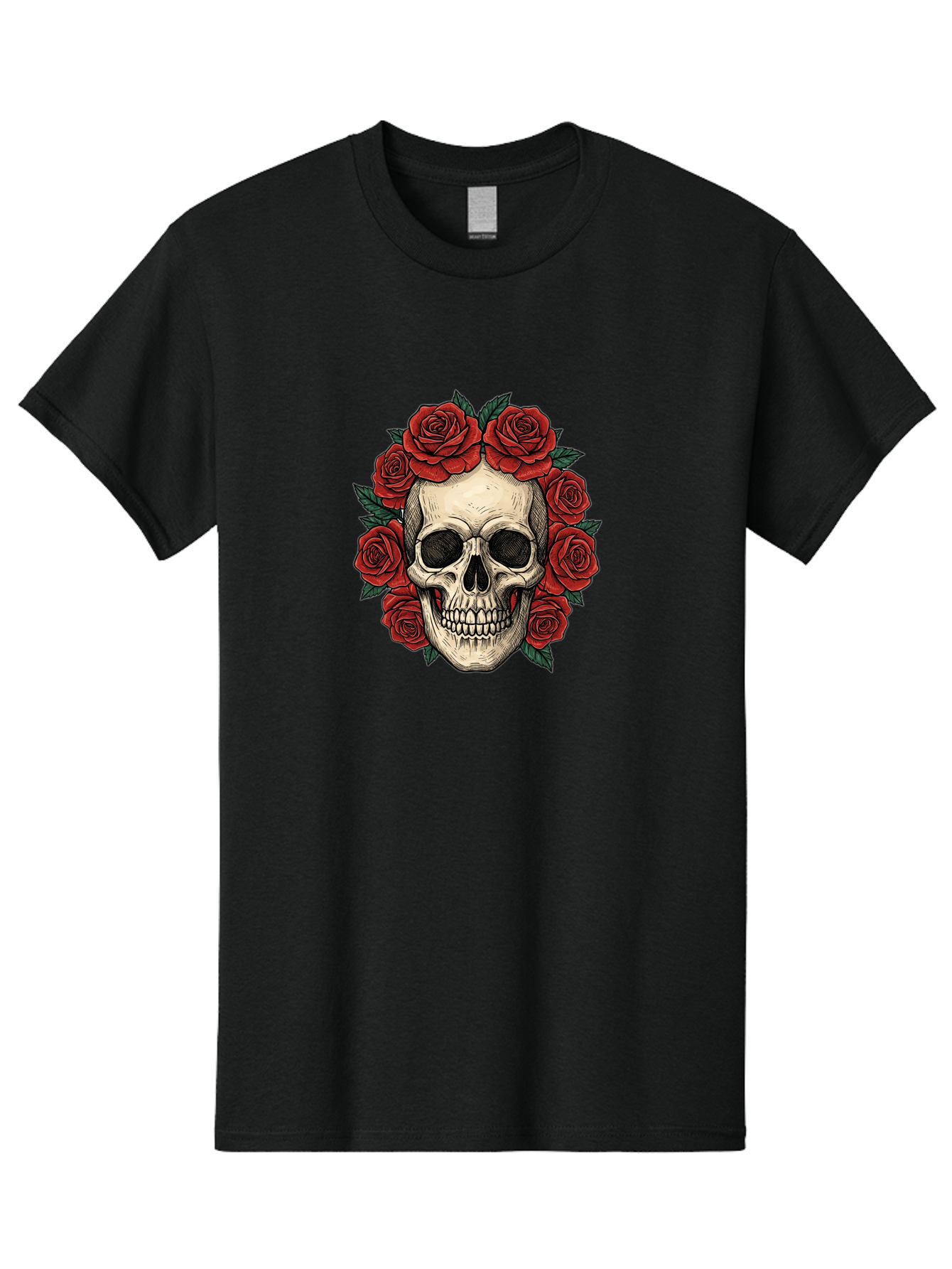 Skull-With-Roses-3 Men'S Graphic Tee, 100% Cotton, Comfortable Casual Summer Wear, Machine Washable, Skull With Red Roses, Sugar Skull, Day Of The Dead, Floral Wreath, Gothic Romance, Dark Art, Vintage Illustration, Red Roses, Tattoo Art Bad616 15