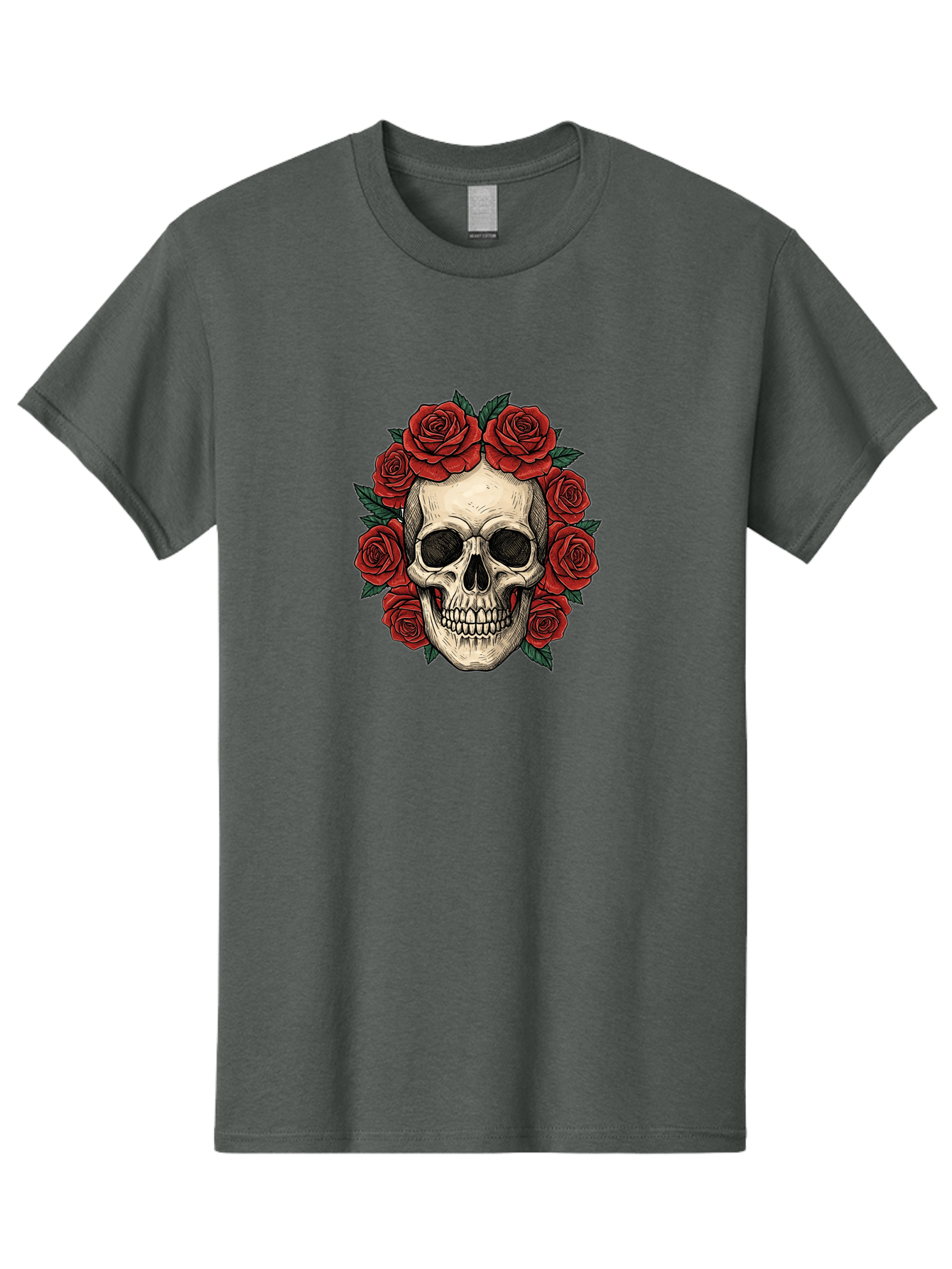 Skull-With-Roses-3 Men'S Graphic Tee, 100% Cotton, Comfortable Casual Summer Wear, Machine Washable, Skull With Red Roses, Sugar Skull, Day Of The Dead, Floral Wreath, Gothic Romance, Dark Art, Vintage Illustration, Red Roses, Tattoo Art Bad616 9