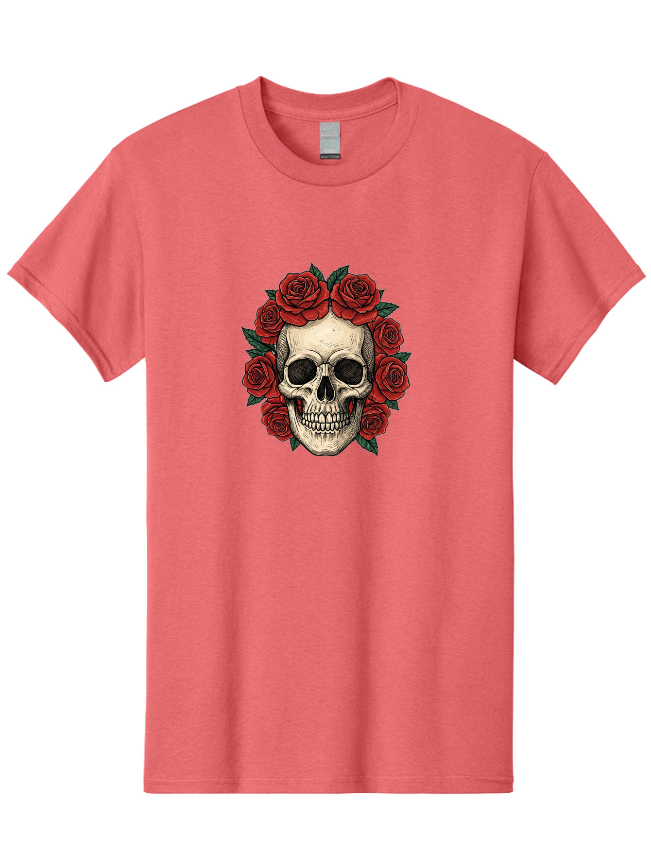 Skull-With-Roses-3 Men'S Graphic Tee, 100% Cotton, Comfortable Casual Summer Wear, Machine Washable, Skull With Red Roses, Sugar Skull, Day Of The Dead, Floral Wreath, Gothic Romance, Dark Art, Vintage Illustration, Red Roses, Tattoo Art Bad616 6