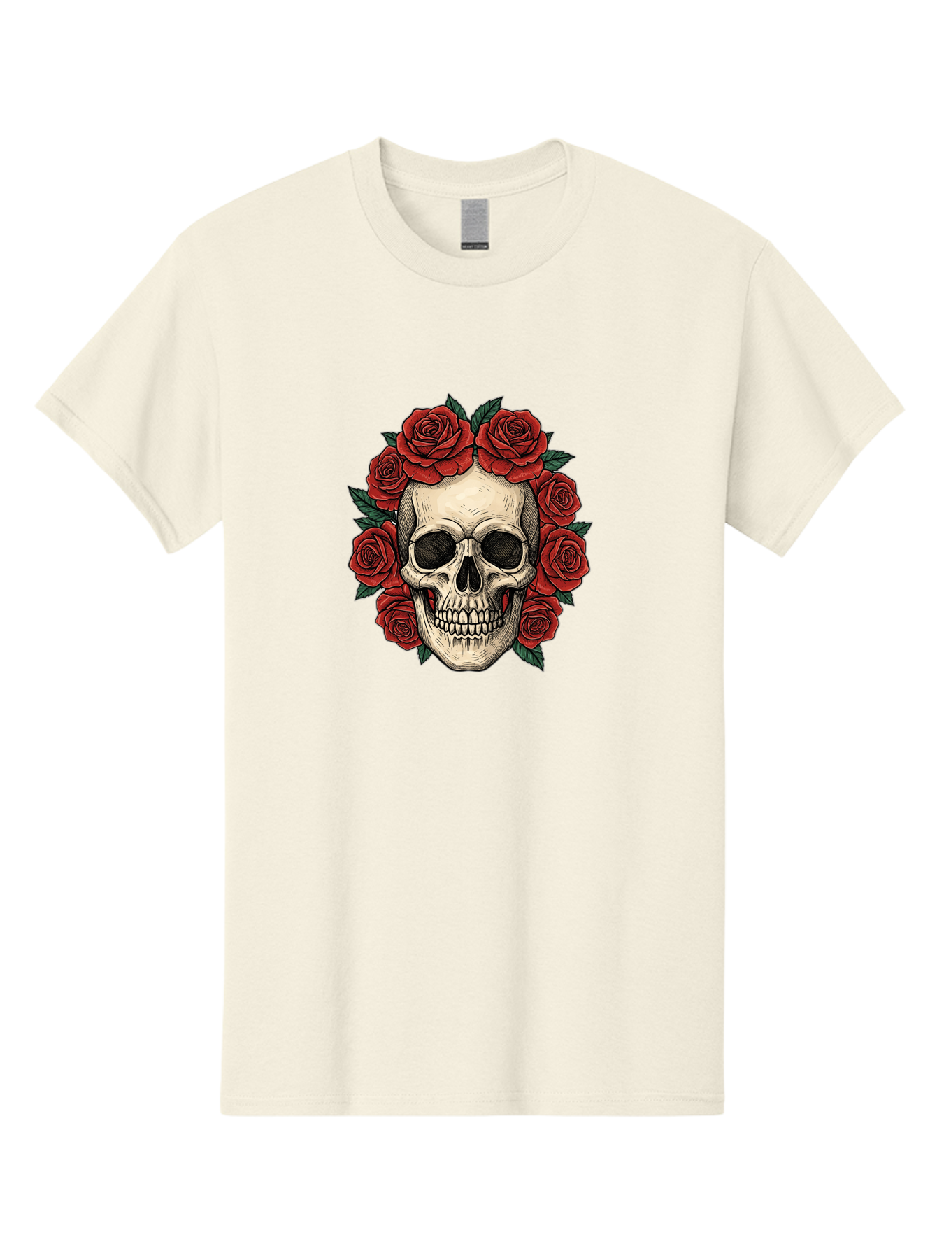 Skull-With-Roses-3 Men'S Graphic Tee, 100% Cotton, Comfortable Casual Summer Wear, Machine Washable, Skull With Red Roses, Sugar Skull, Day Of The Dead, Floral Wreath, Gothic Romance, Dark Art, Vintage Illustration, Red Roses, Tattoo Art Bad616 14