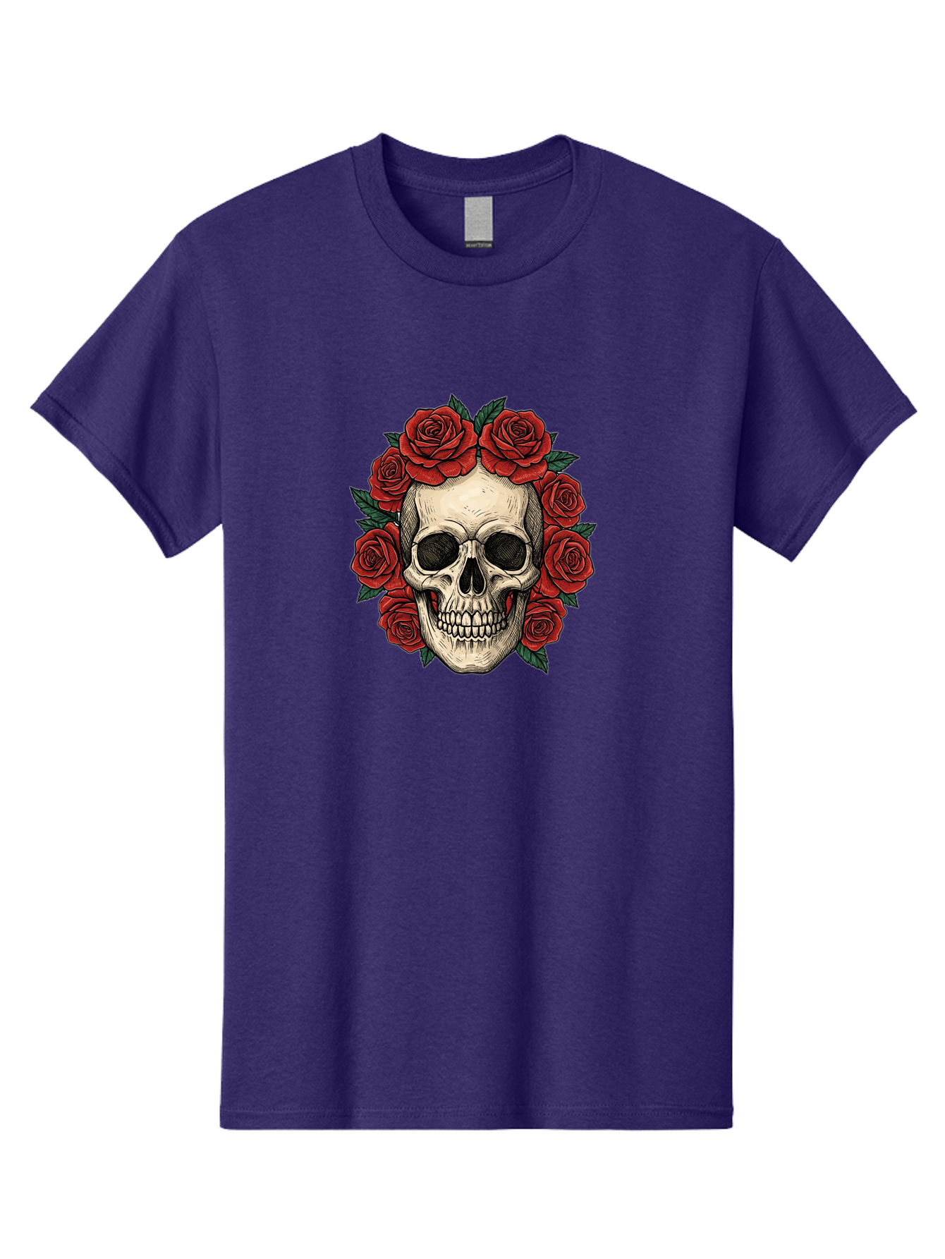 Skull-With-Roses-3 Men'S Graphic Tee, 100% Cotton, Comfortable Casual Summer Wear, Machine Washable, Skull With Red Roses, Sugar Skull, Day Of The Dead, Floral Wreath, Gothic Romance, Dark Art, Vintage Illustration, Red Roses, Tattoo Art Bad616 10