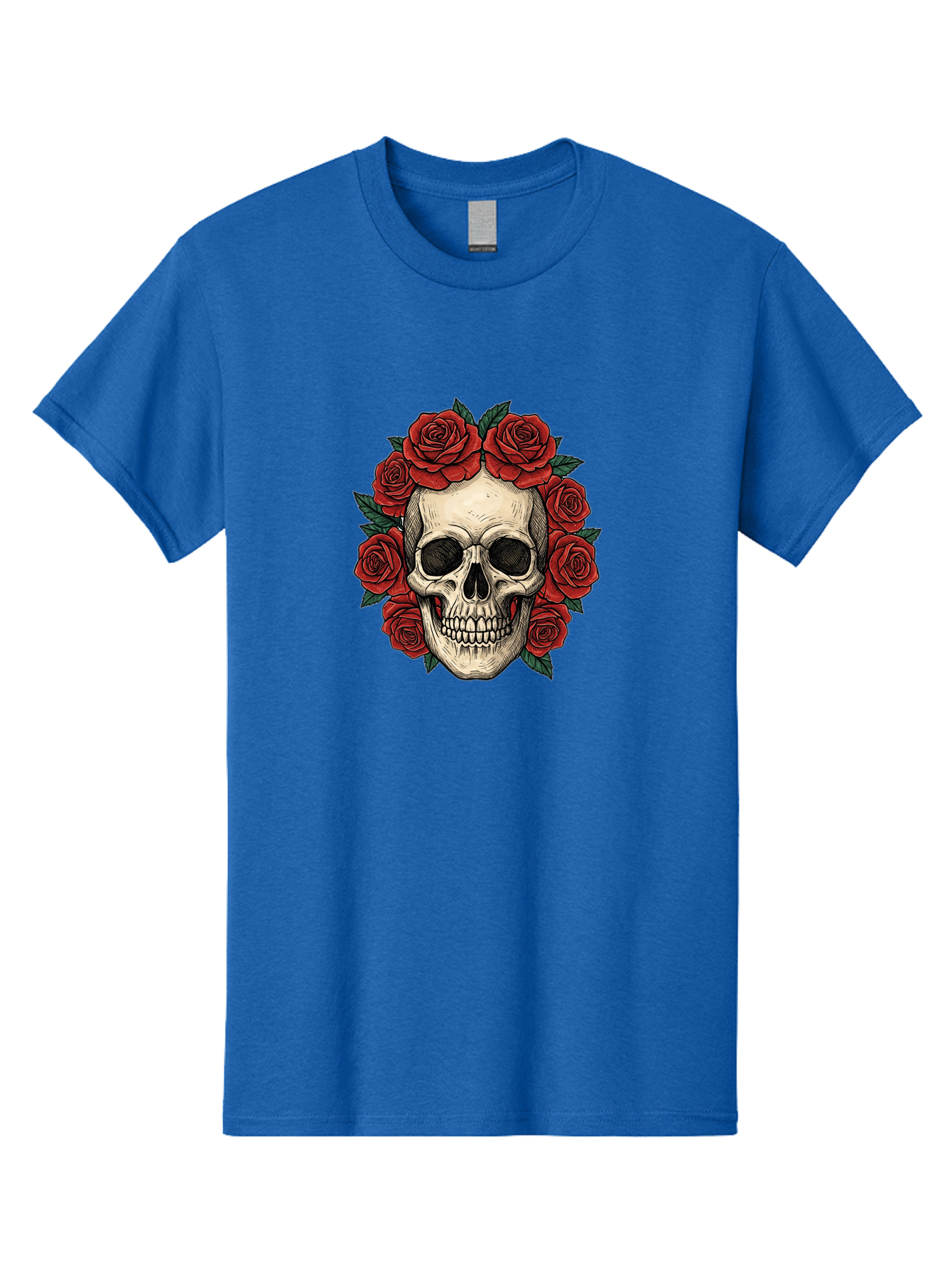 Skull-With-Roses-3 Men'S Graphic Tee, 100% Cotton, Comfortable Casual Summer Wear, Machine Washable, Skull With Red Roses, Sugar Skull, Day Of The Dead, Floral Wreath, Gothic Romance, Dark Art, Vintage Illustration, Red Roses, Tattoo Art Bad616 8