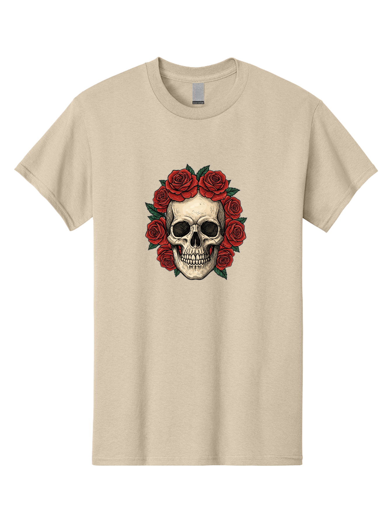 Skull-With-Roses-3 Men'S Graphic Tee, 100% Cotton, Comfortable Casual Summer Wear, Machine Washable, Skull With Red Roses, Sugar Skull, Day Of The Dead, Floral Wreath, Gothic Romance, Dark Art, Vintage Illustration, Red Roses, Tattoo Art Bad616 13