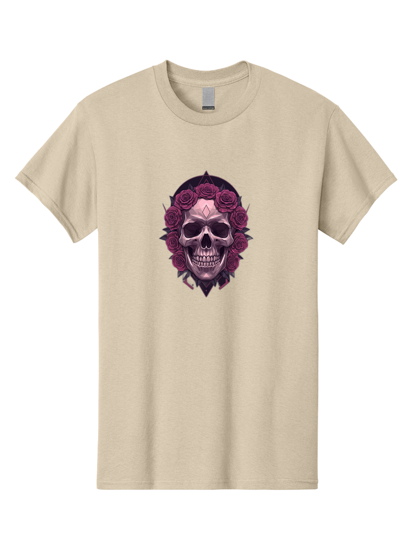 Skull-With-Roses-5 Men'S Graphic Tee, 100% Cotton, Comfortable Casual Summer Wear, Machine Washable, Human Skull, Purple Roses, Diamond-Shaped Gem, Gothic Design, Dark Art, Floral Wreath, Mystical Symbol, Tattoo Art, Grunge Style, Bad618 10