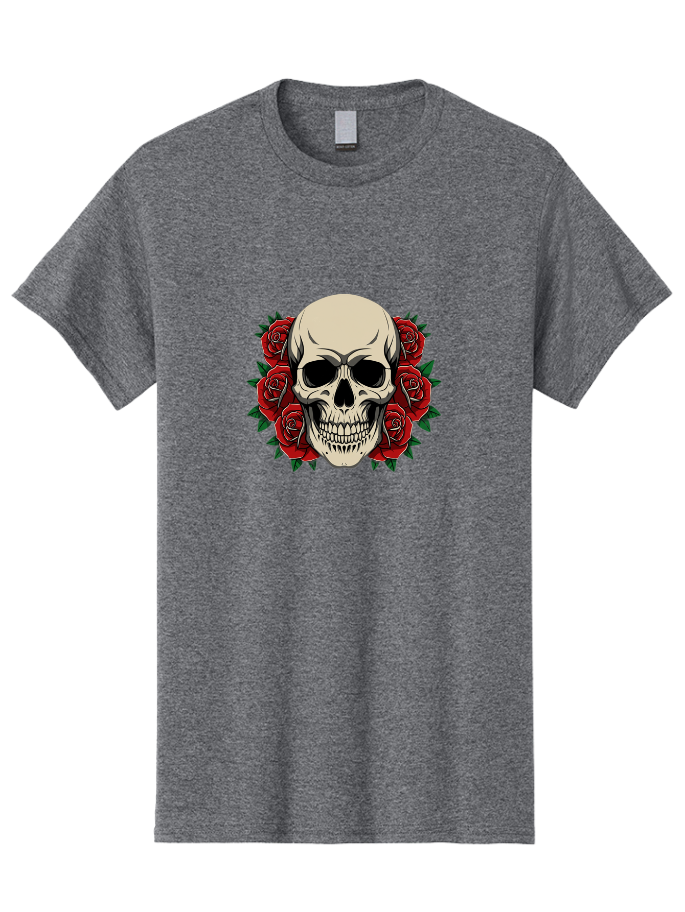 Skull-With-Roses Men'S Graphic Tee, 100% Cotton, Comfortable Casual Summer Wear, Machine Washable, Human Skull, Red Roses, Floral Skull, Gothic Art, Dark Symbolism, Skull Design, Tattoo Art, Gothic Roses Bad619 10