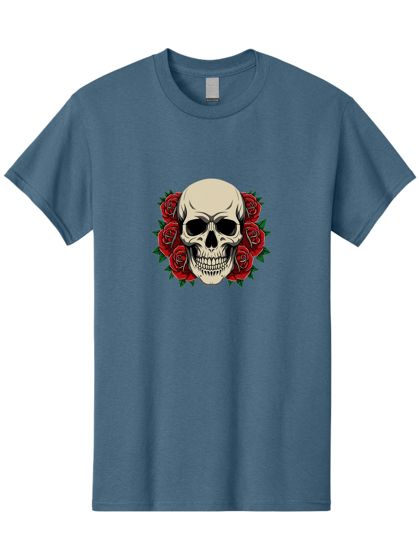 Skull-With-Roses Men'S Graphic Tee, 100% Cotton, Comfortable Casual Summer Wear, Machine Washable, Human Skull, Red Roses, Floral Skull, Gothic Art, Dark Symbolism, Skull Design, Tattoo Art, Gothic Roses Bad619 6