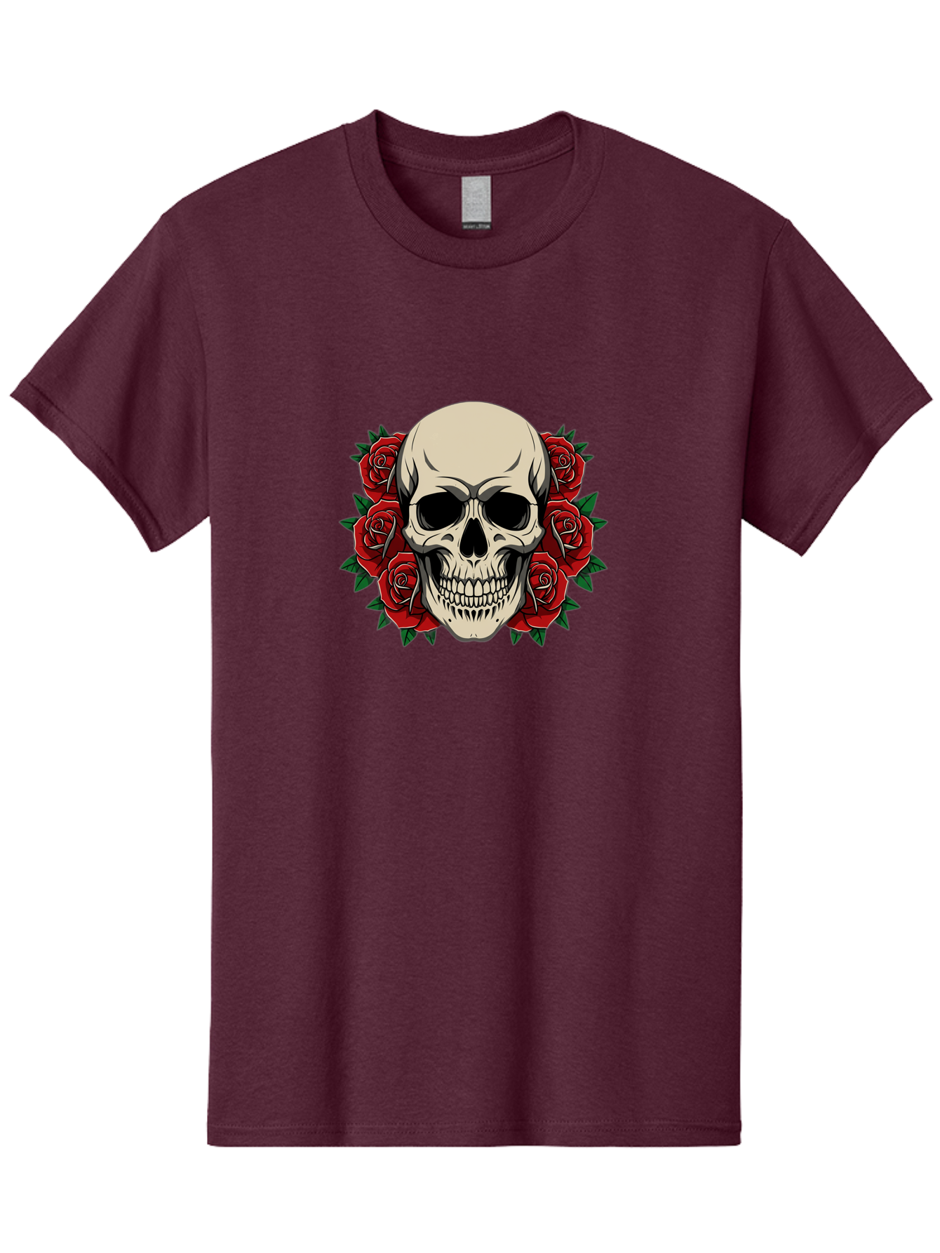 Skull-With-Roses Men'S Graphic Tee, 100% Cotton, Comfortable Casual Summer Wear, Machine Washable, Human Skull, Red Roses, Floral Skull, Gothic Art, Dark Symbolism, Skull Design, Tattoo Art, Gothic Roses Bad619 4
