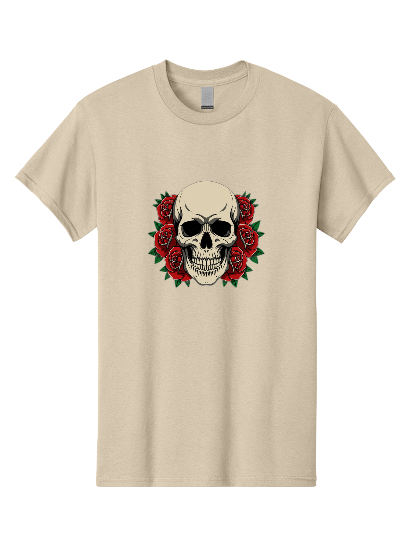 Skull-With-Roses Men'S Graphic Tee, 100% Cotton, Comfortable Casual Summer Wear, Machine Washable, Human Skull, Red Roses, Floral Skull, Gothic Art, Dark Symbolism, Skull Design, Tattoo Art, Gothic Roses Bad619 2