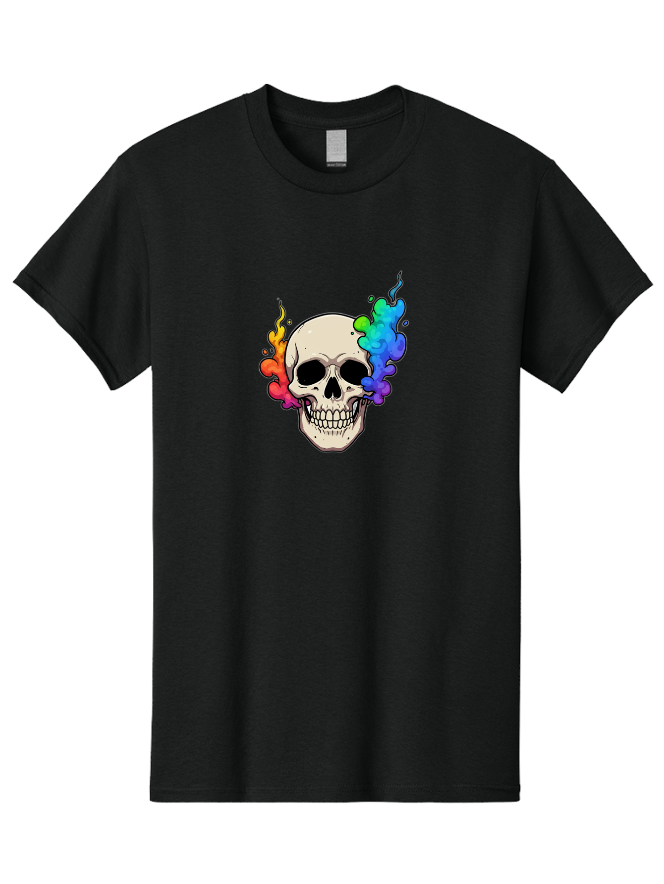 Skull-With-Smoke Men'S Graphic Tee, 100% Cotton, Comfortable Casual Summer Wear, Machine Washable, Cartoon Skull, Rainbow Smoke, Colorful Illustration, Vibrant Art, Edgy Design, Grunge Style, Street Art, Graphic Design, Skull Art, Bad620 6