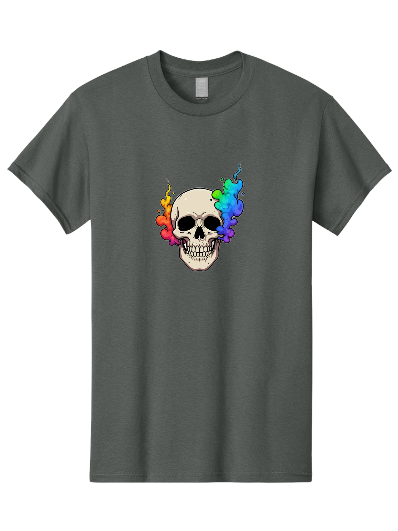Skull-With-Smoke Men'S Graphic Tee, 100% Cotton, Comfortable Casual Summer Wear, Machine Washable, Cartoon Skull, Rainbow Smoke, Colorful Illustration, Vibrant Art, Edgy Design, Grunge Style, Street Art, Graphic Design, Skull Art, Bad620 2