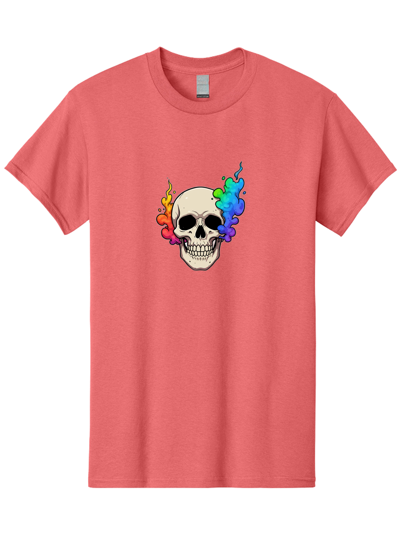 Skull-With-Smoke Men'S Graphic Tee, 100% Cotton, Comfortable Casual Summer Wear, Machine Washable, Cartoon Skull, Rainbow Smoke, Colorful Illustration, Vibrant Art, Edgy Design, Grunge Style, Street Art, Graphic Design, Skull Art, Bad620 13