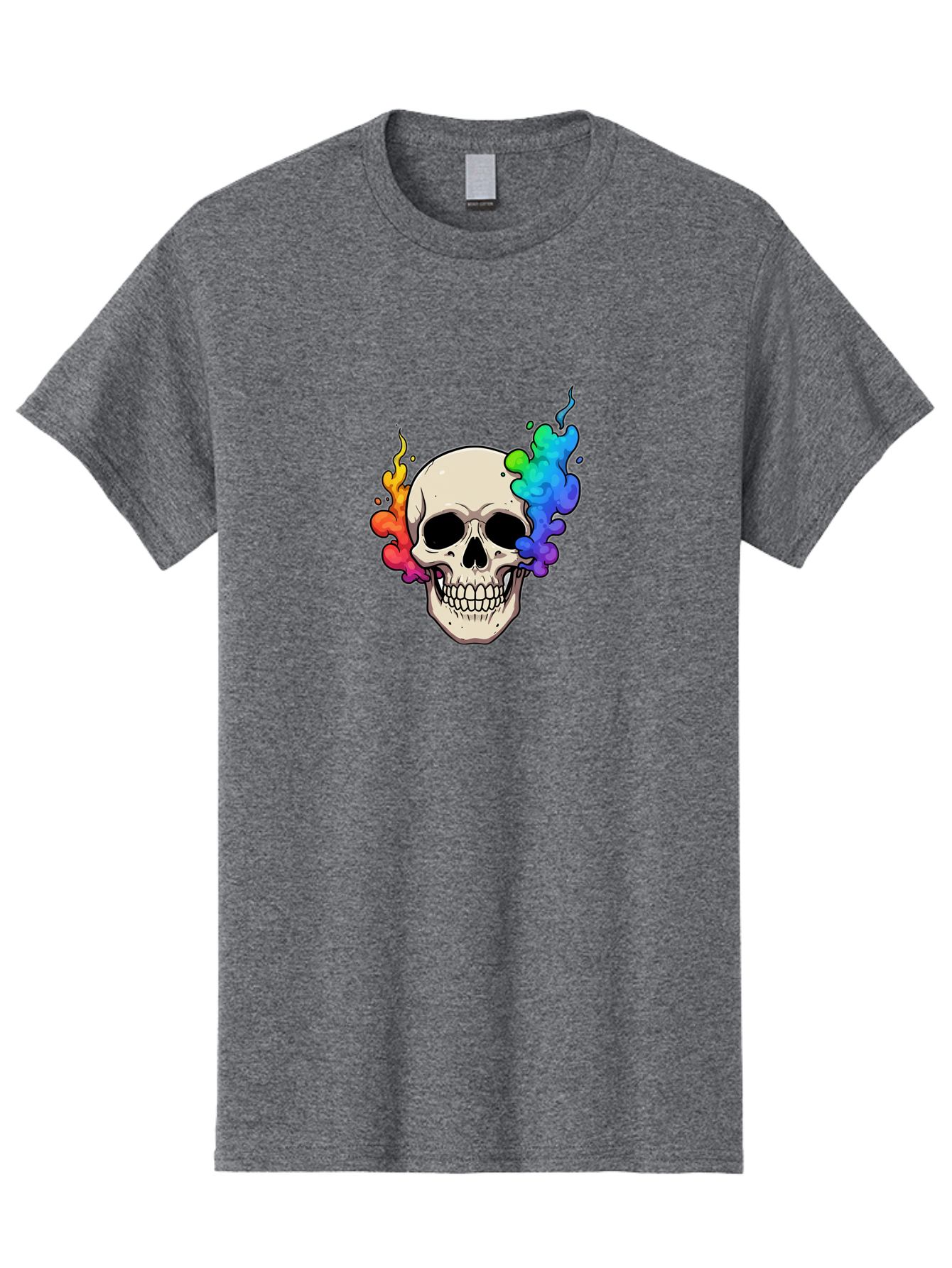 Skull-With-Smoke Men'S Graphic Tee, 100% Cotton, Comfortable Casual Summer Wear, Machine Washable, Cartoon Skull, Rainbow Smoke, Colorful Illustration, Vibrant Art, Edgy Design, Grunge Style, Street Art, Graphic Design, Skull Art, Bad620 15