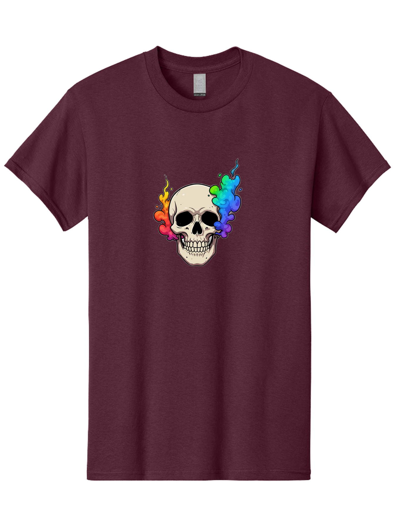 Skull-With-Smoke Men'S Graphic Tee, 100% Cotton, Comfortable Casual Summer Wear, Machine Washable, Cartoon Skull, Rainbow Smoke, Colorful Illustration, Vibrant Art, Edgy Design, Grunge Style, Street Art, Graphic Design, Skull Art, Bad620 14
