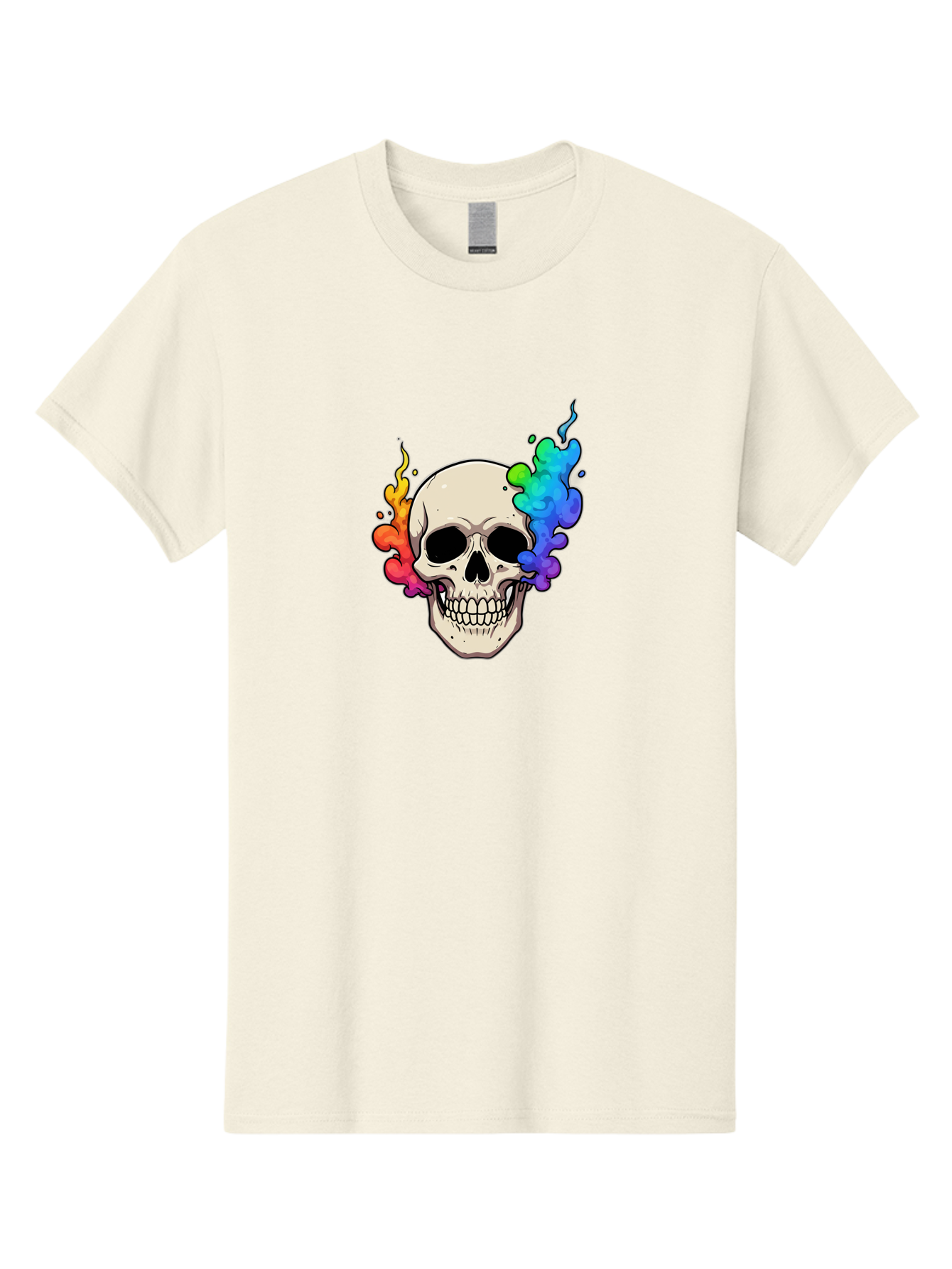 Skull-With-Smoke Men'S Graphic Tee, 100% Cotton, Comfortable Casual Summer Wear, Machine Washable, Cartoon Skull, Rainbow Smoke, Colorful Illustration, Vibrant Art, Edgy Design, Grunge Style, Street Art, Graphic Design, Skull Art, Bad620 1