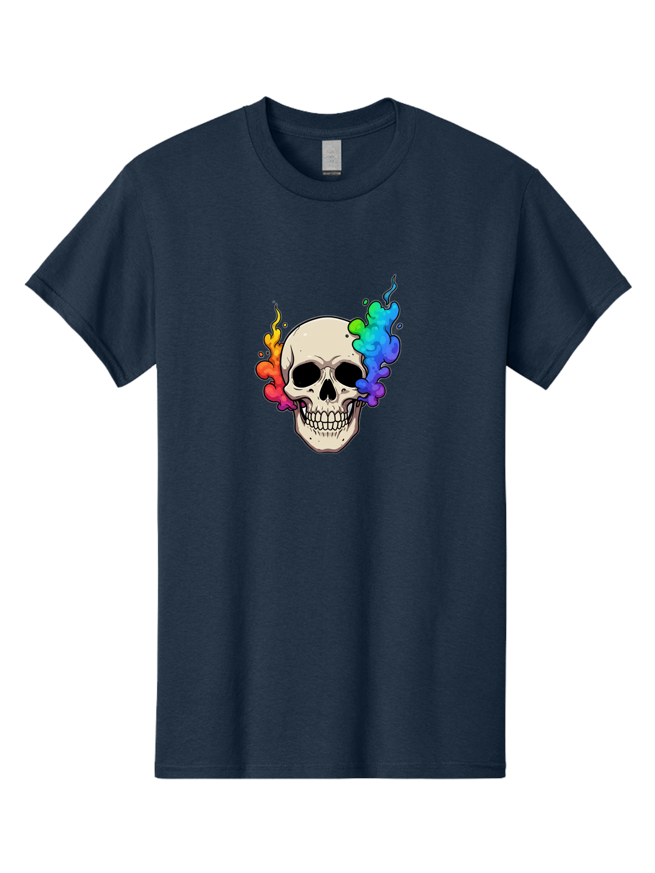 Skull-With-Smoke Men'S Graphic Tee, 100% Cotton, Comfortable Casual Summer Wear, Machine Washable, Cartoon Skull, Rainbow Smoke, Colorful Illustration, Vibrant Art, Edgy Design, Grunge Style, Street Art, Graphic Design, Skull Art, Bad620 7