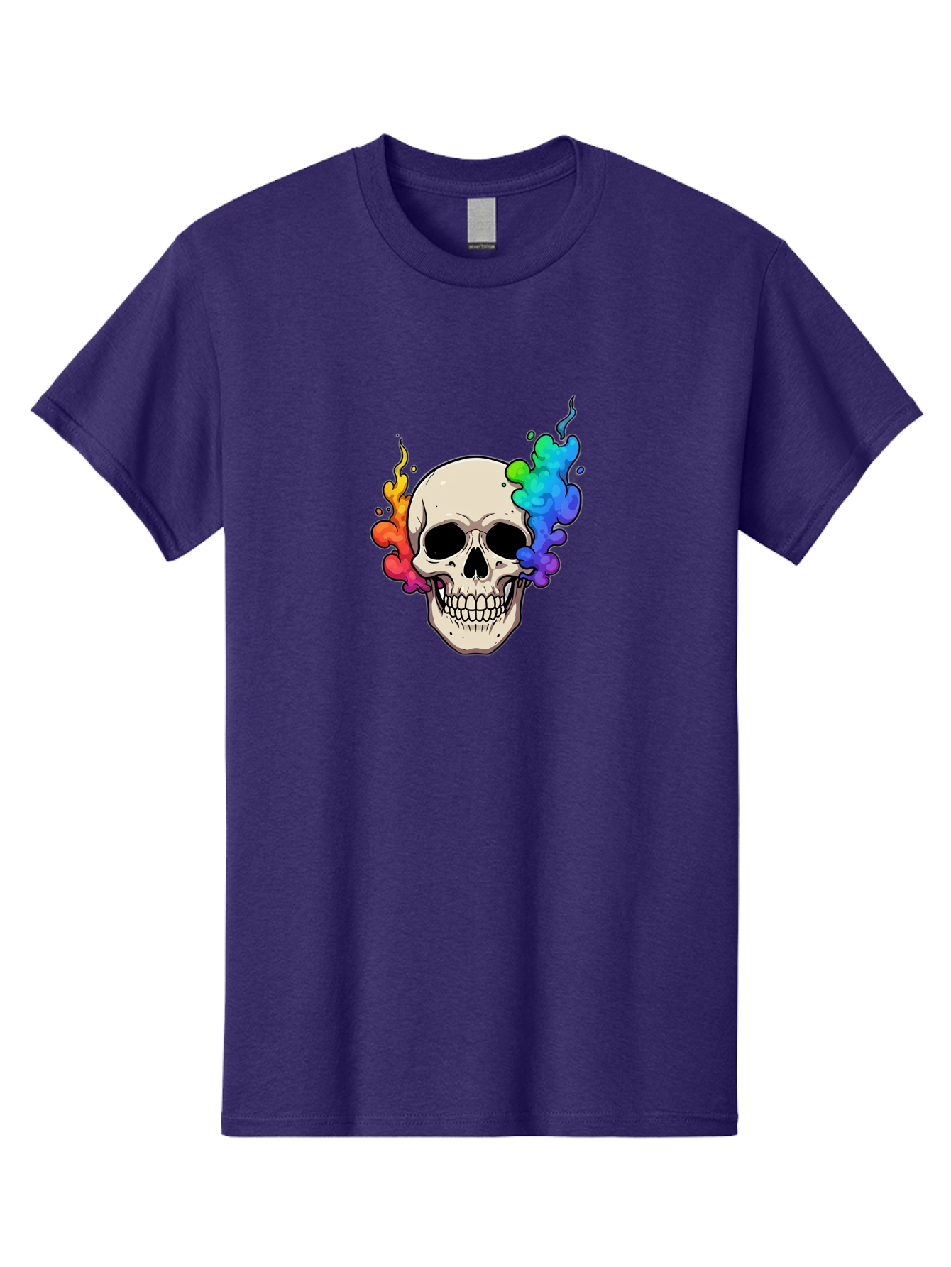 Skull-With-Smoke Men'S Graphic Tee, 100% Cotton, Comfortable Casual Summer Wear, Machine Washable, Cartoon Skull, Rainbow Smoke, Colorful Illustration, Vibrant Art, Edgy Design, Grunge Style, Street Art, Graphic Design, Skull Art, Bad620 9