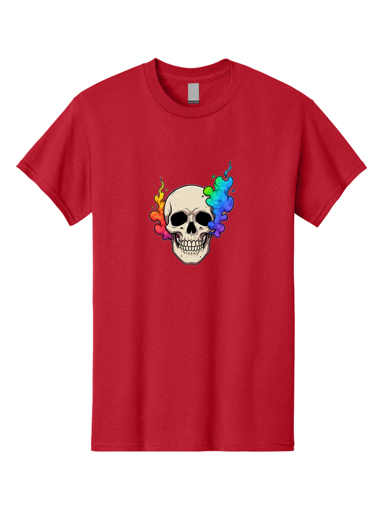 Skull-With-Smoke Men'S Graphic Tee, 100% Cotton, Comfortable Casual Summer Wear, Machine Washable, Cartoon Skull, Rainbow Smoke, Colorful Illustration, Vibrant Art, Edgy Design, Grunge Style, Street Art, Graphic Design, Skull Art, Bad620 10