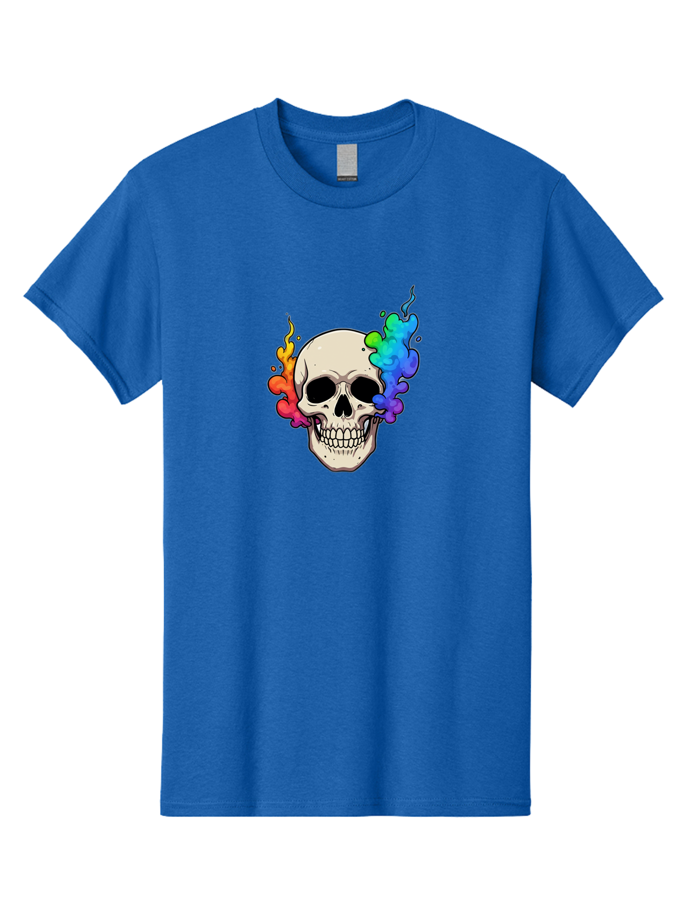 Skull-With-Smoke Men'S Graphic Tee, 100% Cotton, Comfortable Casual Summer Wear, Machine Washable, Cartoon Skull, Rainbow Smoke, Colorful Illustration, Vibrant Art, Edgy Design, Grunge Style, Street Art, Graphic Design, Skull Art, Bad620 5