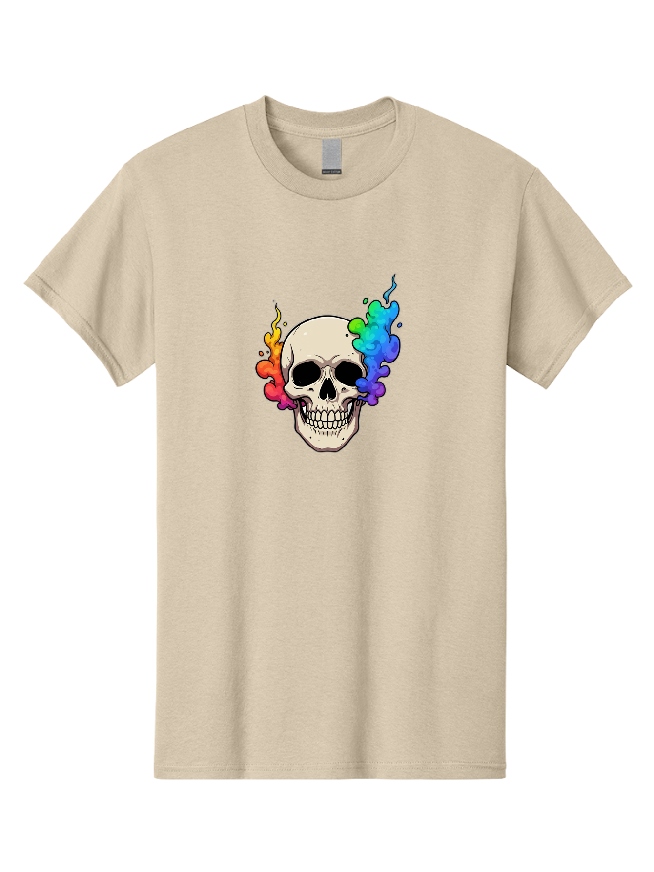 Skull-With-Smoke Men'S Graphic Tee, 100% Cotton, Comfortable Casual Summer Wear, Machine Washable, Cartoon Skull, Rainbow Smoke, Colorful Illustration, Vibrant Art, Edgy Design, Grunge Style, Street Art, Graphic Design, Skull Art, Bad620 4
