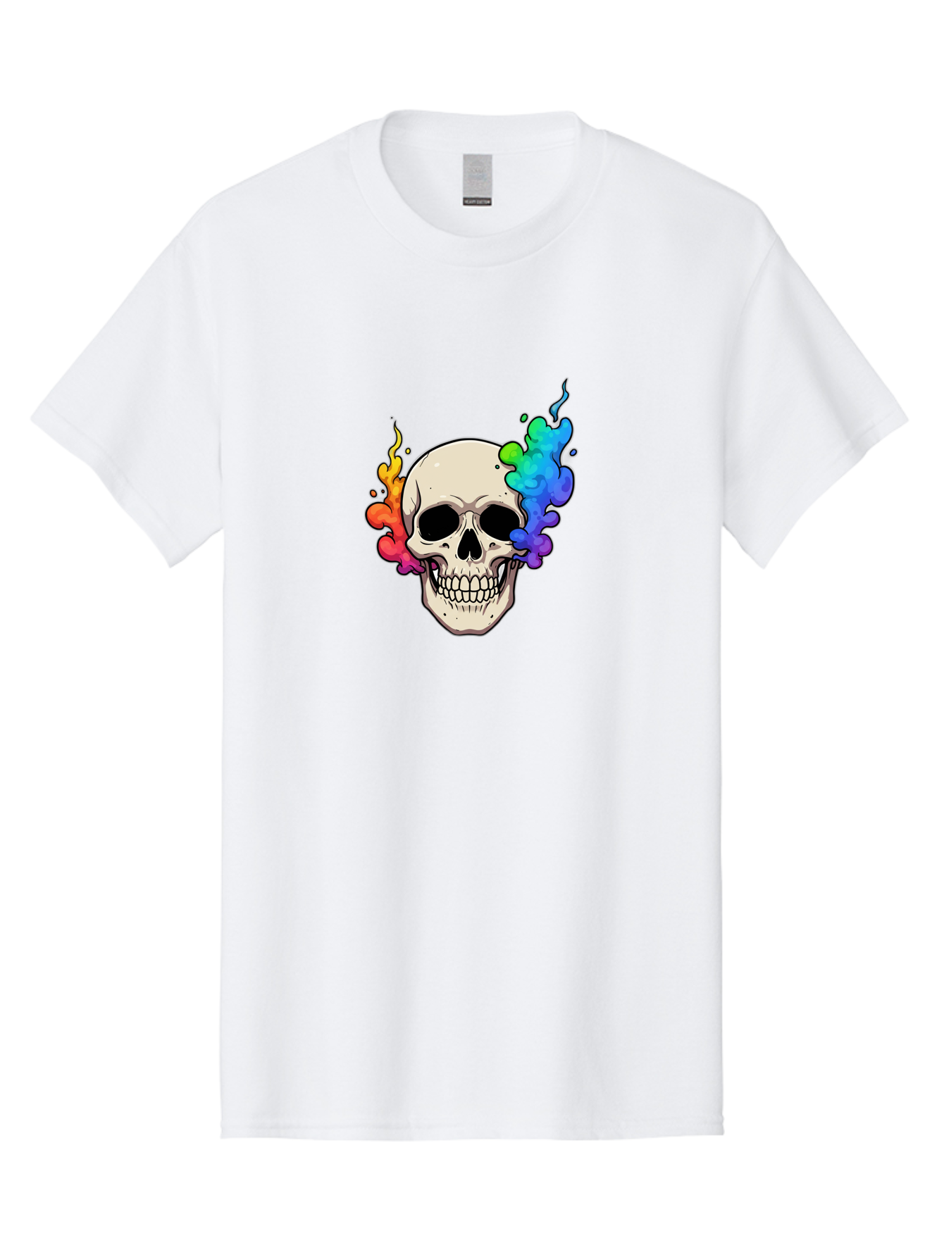 Skull-With-Smoke Men'S Graphic Tee, 100% Cotton, Comfortable Casual Summer Wear, Machine Washable, Cartoon Skull, Rainbow Smoke, Colorful Illustration, Vibrant Art, Edgy Design, Grunge Style, Street Art, Graphic Design, Skull Art, Bad620 11