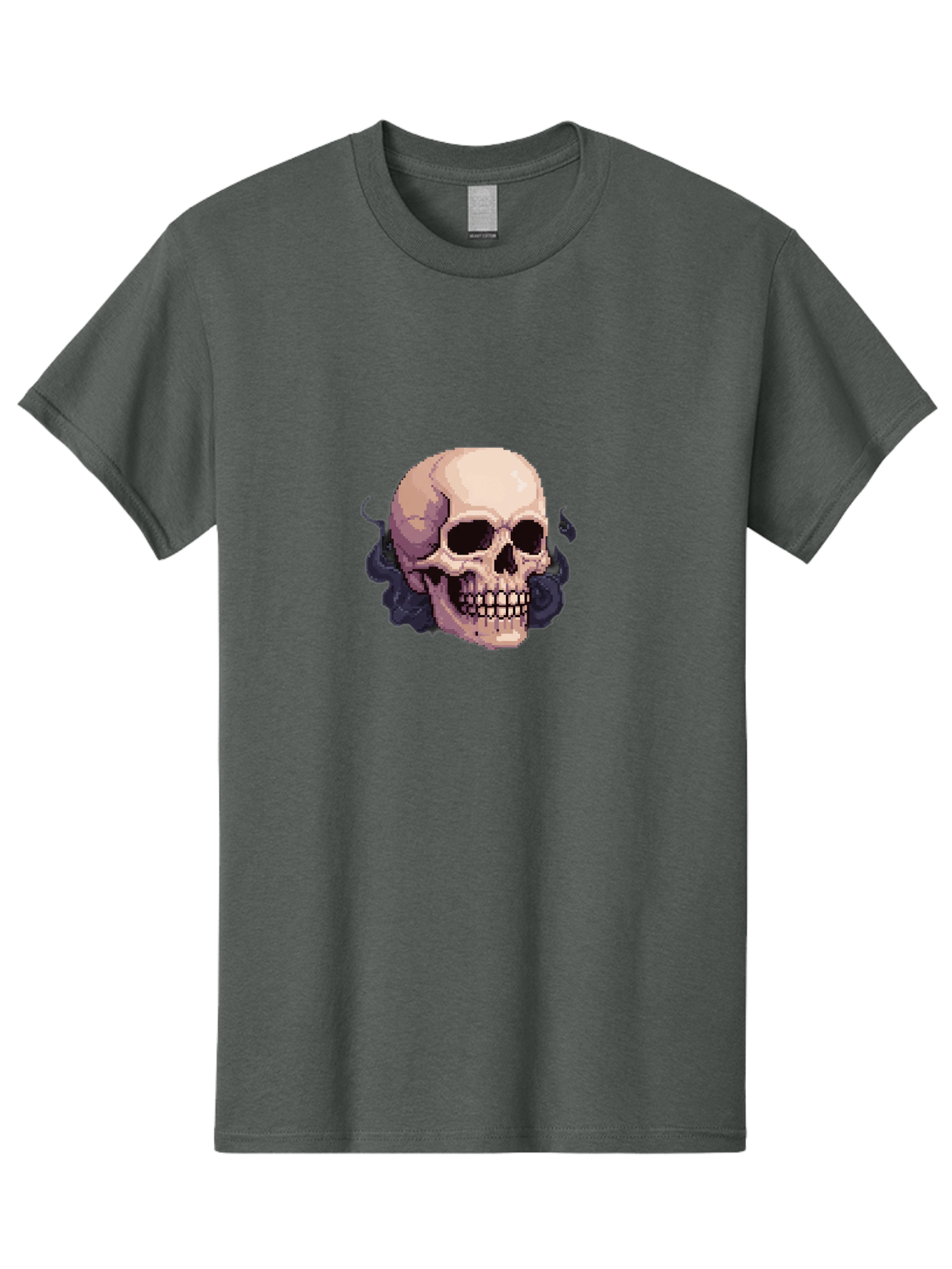 Skull-With-Tentacles Men'S Graphic Tee, 100% Cotton, Comfortable Casual Summer Wear, Machine Washable, Pixel Art Skull, Human Skull, Smoke Effects, Dark Magic, Mysterious, Gothic Style, Spooky Atmosphere, Eerie, Halloween Theme Bad621 11