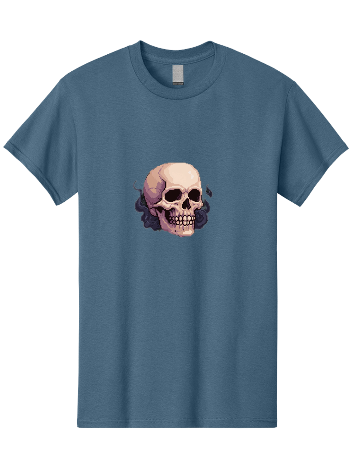 Skull-With-Tentacles Men'S Graphic Tee, 100% Cotton, Comfortable Casual Summer Wear, Machine Washable, Pixel Art Skull, Human Skull, Smoke Effects, Dark Magic, Mysterious, Gothic Style, Spooky Atmosphere, Eerie, Halloween Theme Bad621 6