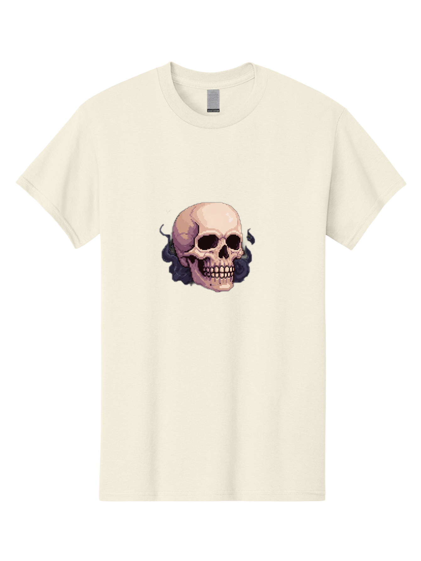 Skull-With-Tentacles Men'S Graphic Tee, 100% Cotton, Comfortable Casual Summer Wear, Machine Washable, Pixel Art Skull, Human Skull, Smoke Effects, Dark Magic, Mysterious, Gothic Style, Spooky Atmosphere, Eerie, Halloween Theme Bad621 3