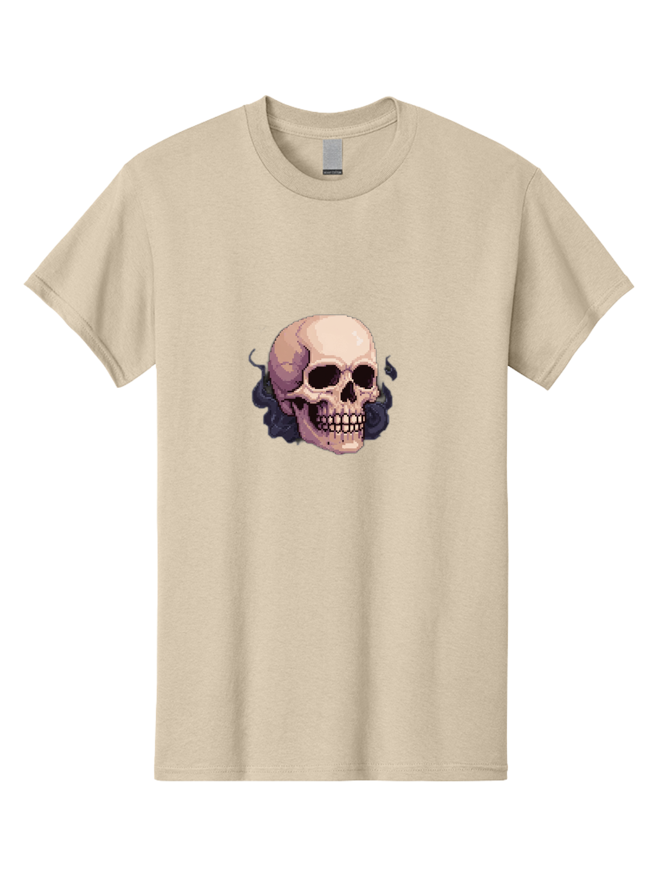Skull-With-Tentacles Men'S Graphic Tee, 100% Cotton, Comfortable Casual Summer Wear, Machine Washable, Pixel Art Skull, Human Skull, Smoke Effects, Dark Magic, Mysterious, Gothic Style, Spooky Atmosphere, Eerie, Halloween Theme Bad621 4