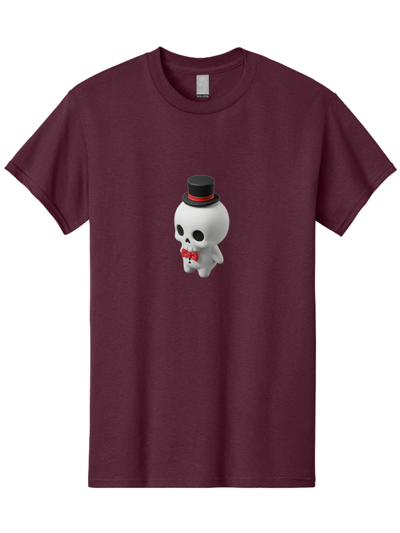 Skull-With-Top-Hat-1 Men'S Graphic Tee, 100% Cotton, Comfortable Casual Summer Wear, Machine Washable, Cartoon Skull, Top Hat, Red Bow Tie, Black Hatband, 3D Illustration, Gothic Style, Skull Character, Fashion Accessories, Stylish Skeleton Bad622 3